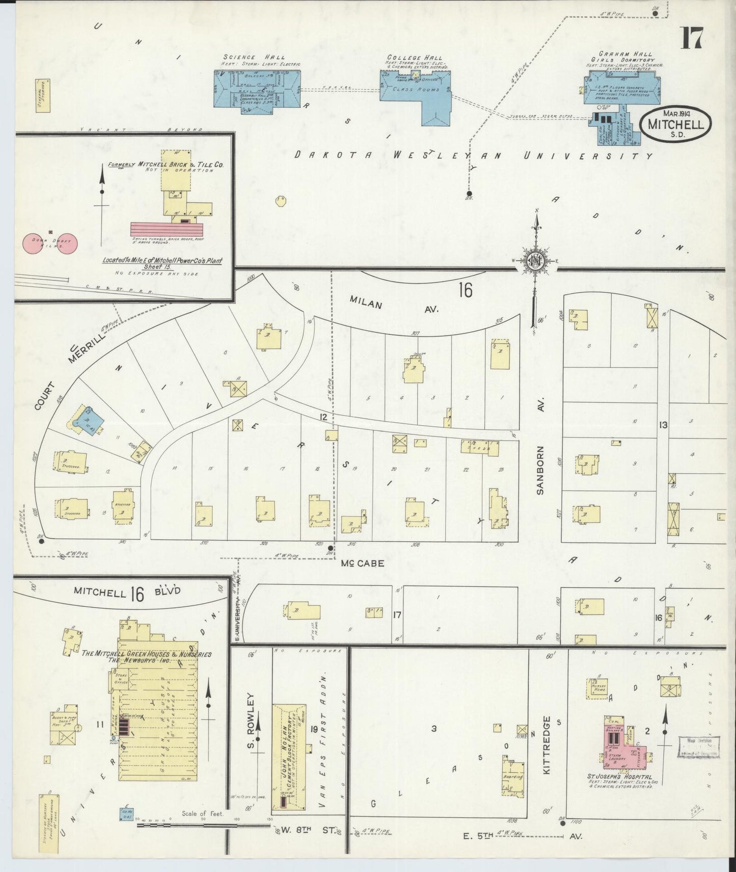 Sanborn Fire Insurance Map from Mitchell, Davison County, South Dakota (1914), Sheet #0017 - Complete Map Set gallery image, historic Sanborn map, vintage wall art, South Dakota South Dakota