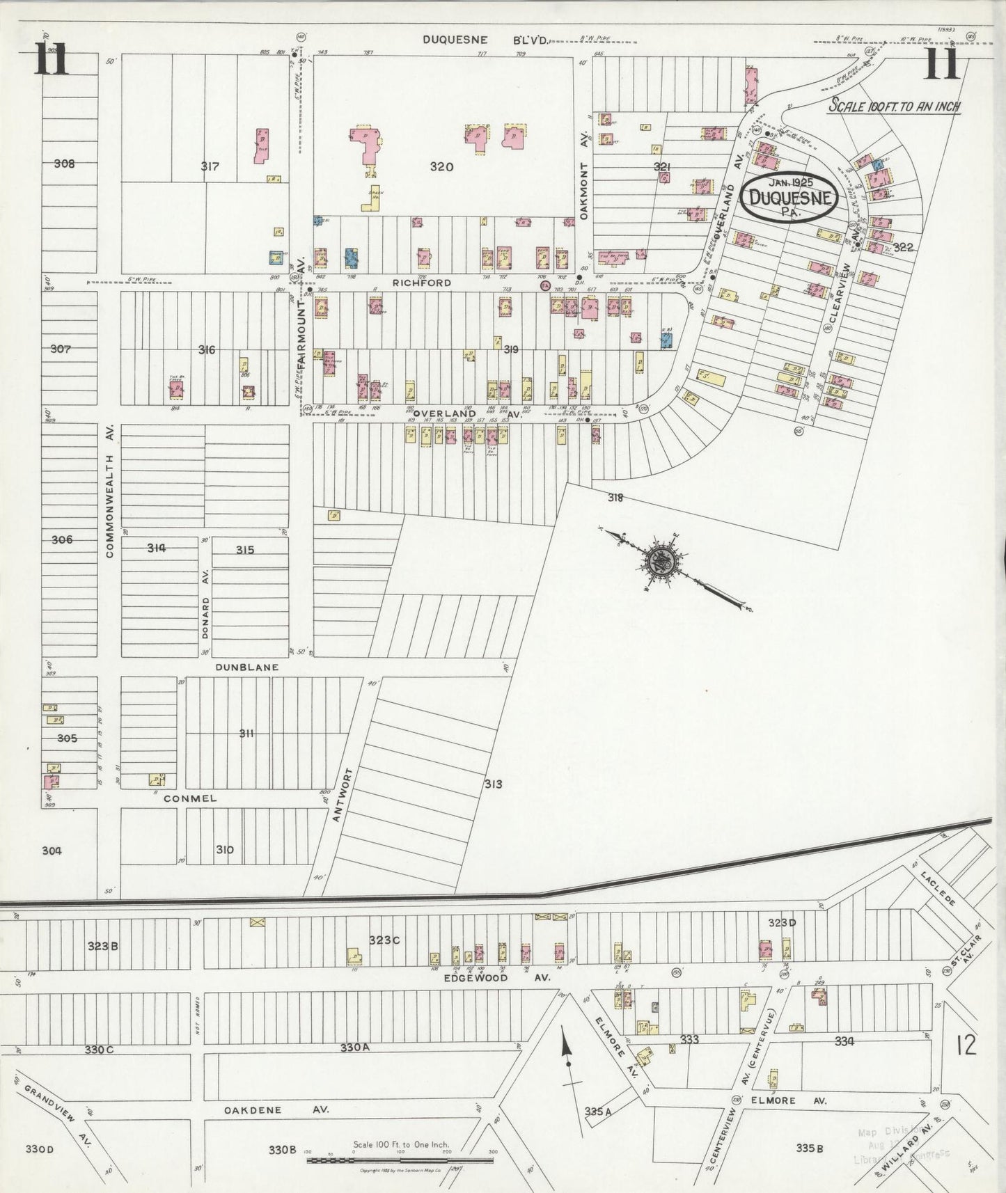 Sanborn Fire Insurance Map from Duquesne, Allegheny County, Pennsylvania (1925), Sheet #0011 - Historic Sanborn Fire Insurance Map Print, vintage old map wall art, antique decor, genealogy gift, Pennsylvania Pennsylvania map