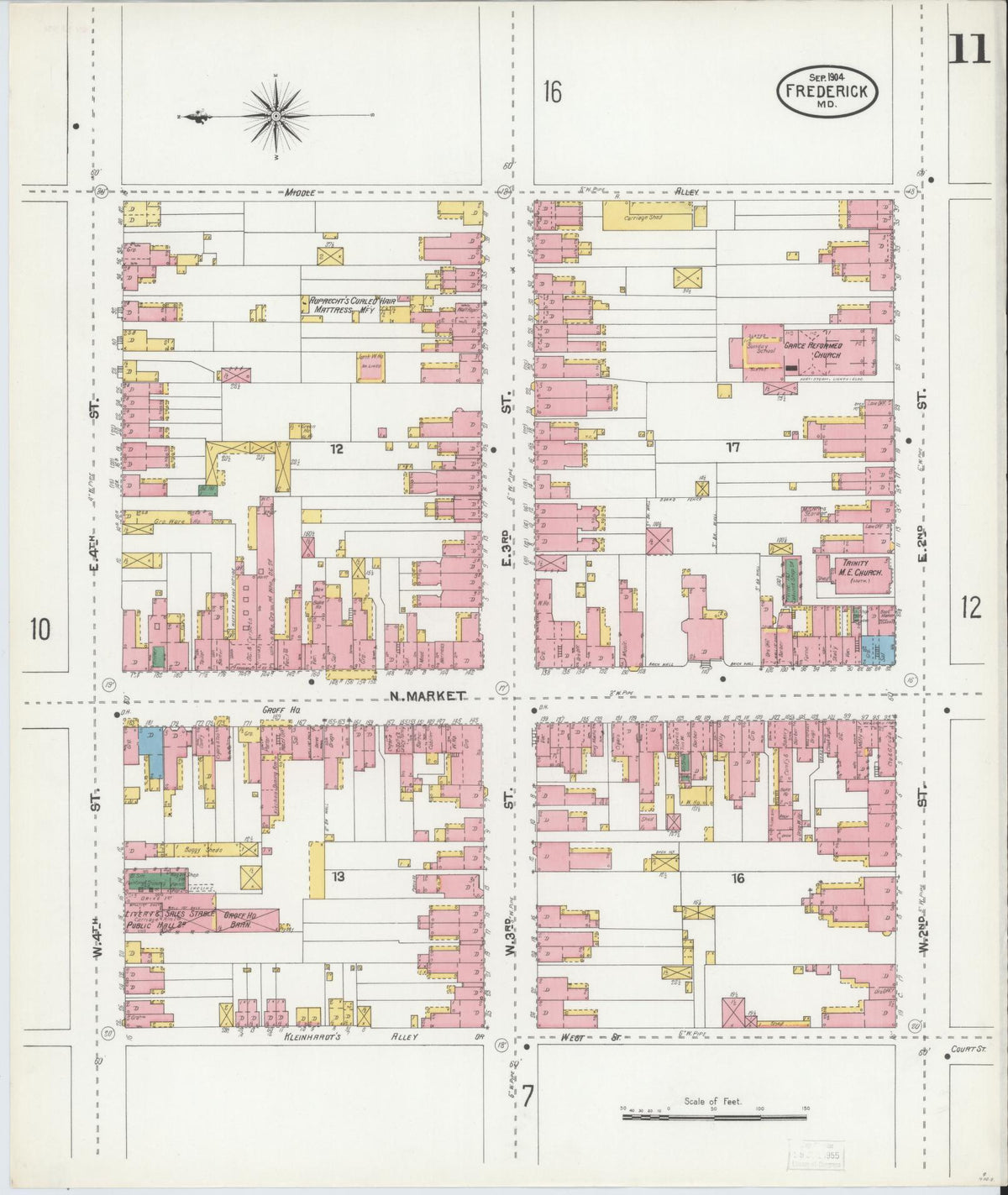 Sanborn Fire Insurance Map from Frederick, Frederick County, Maryland (1904), Sheet #0011 - Historic Sanborn Fire Insurance Map Print, vintage old map wall art, antique decor, genealogy gift, Maryland Maryland map