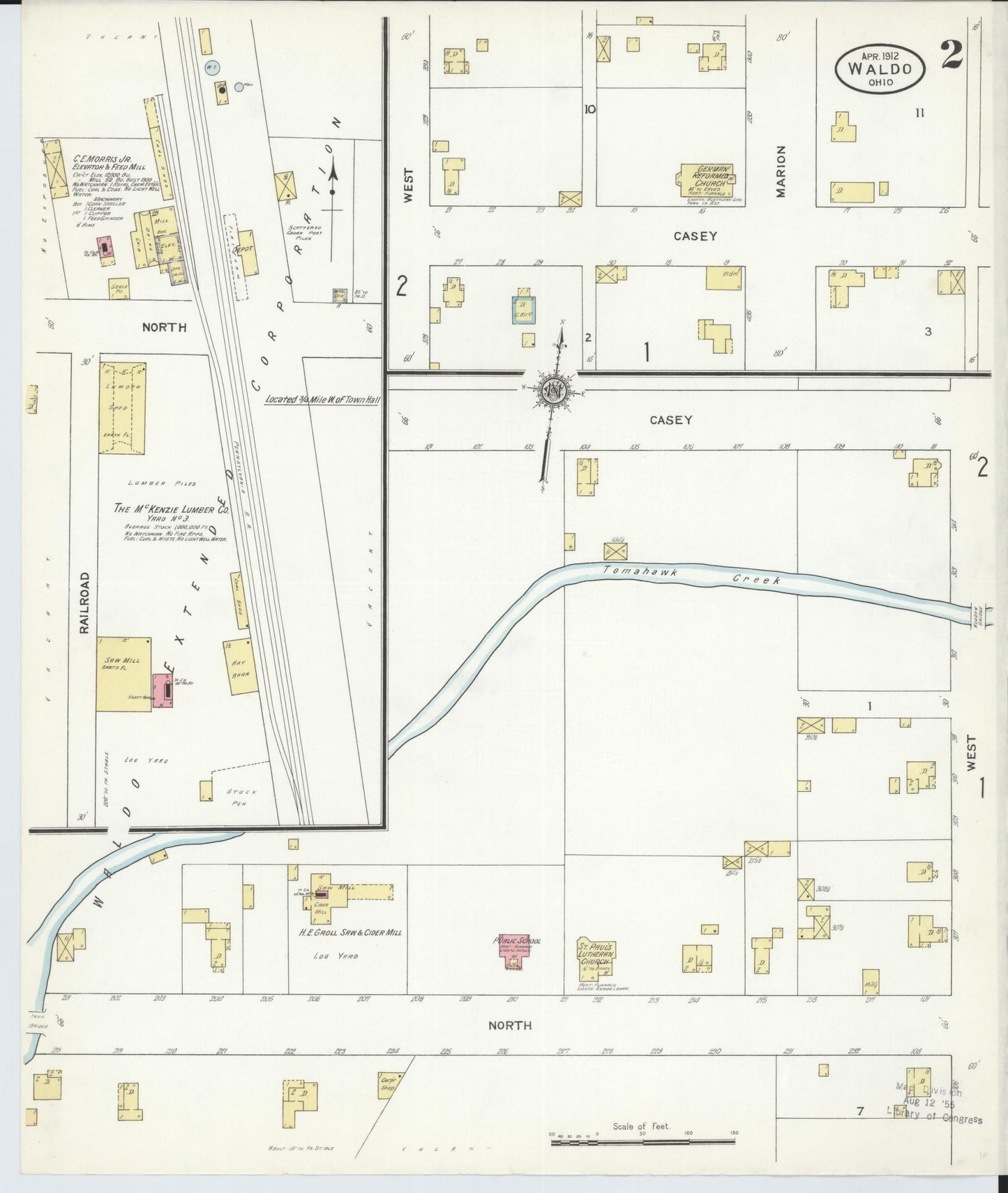 Sanborn Fire Insurance Map from Waldo, Marion County, Ohio (1912), Sheet #0002 - Historic Sanborn Fire Insurance Map Print, vintage old map wall art, antique decor, genealogy gift, Ohio Ohio map