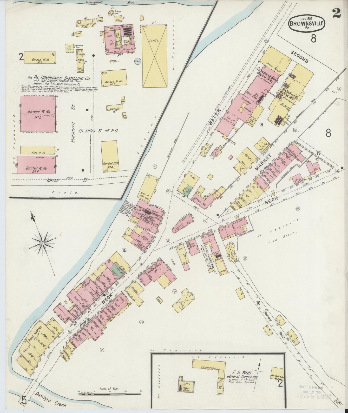Sanborn Fire Insurance Map from Brownsville, Fayette County, Pennsylvania (1896), Sheet #0002 - Historic Sanborn Fire Insurance Map Print, vintage old map wall art, antique decor, genealogy gift, Pennsylvania Pennsylvania map