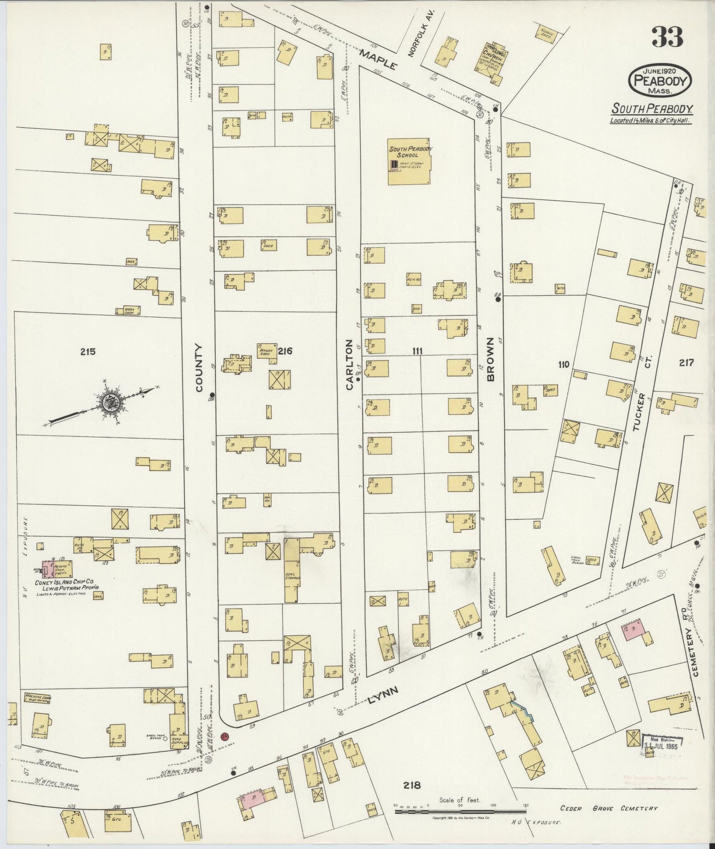 Sanborn Fire Insurance Map from Peabody, Essex County, Massachusetts (1920), Sheet #0033 - Historic Sanborn Fire Insurance Map Print, vintage old map wall art, antique decor, genealogy gift, Massachusetts Massachusetts map