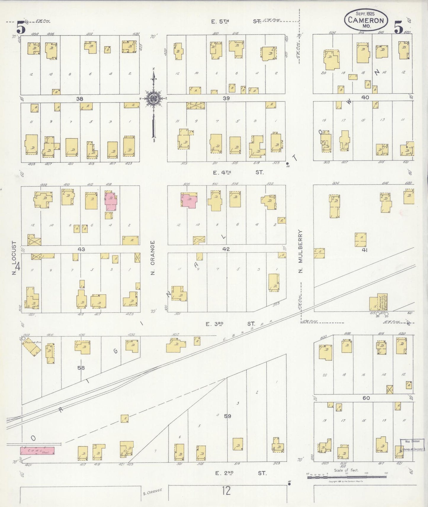 Sanborn Fire Insurance Map from Cameron, Clinton County, Missouri (1925), Sheet #0005 - Historic Sanborn Fire Insurance Map Print, vintage old map wall art, antique decor, genealogy gift, Missouri Missouri map