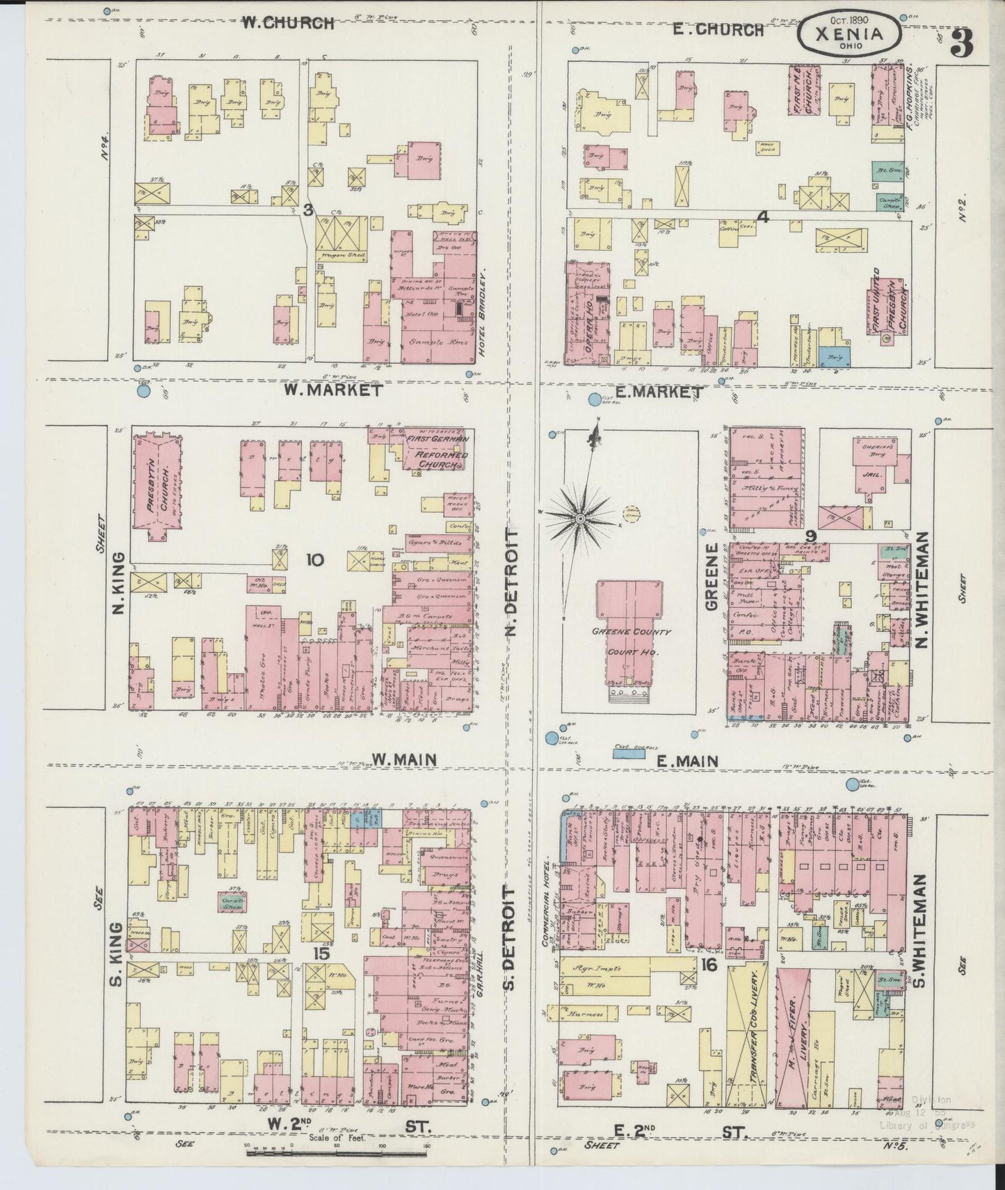 Sanborn Fire Insurance Map from Xenia, Greene County, Ohio (1890), Sheet #0003 - Historic Sanborn Fire Insurance Map Print, vintage old map wall art, antique decor, genealogy gift, Ohio Ohio map