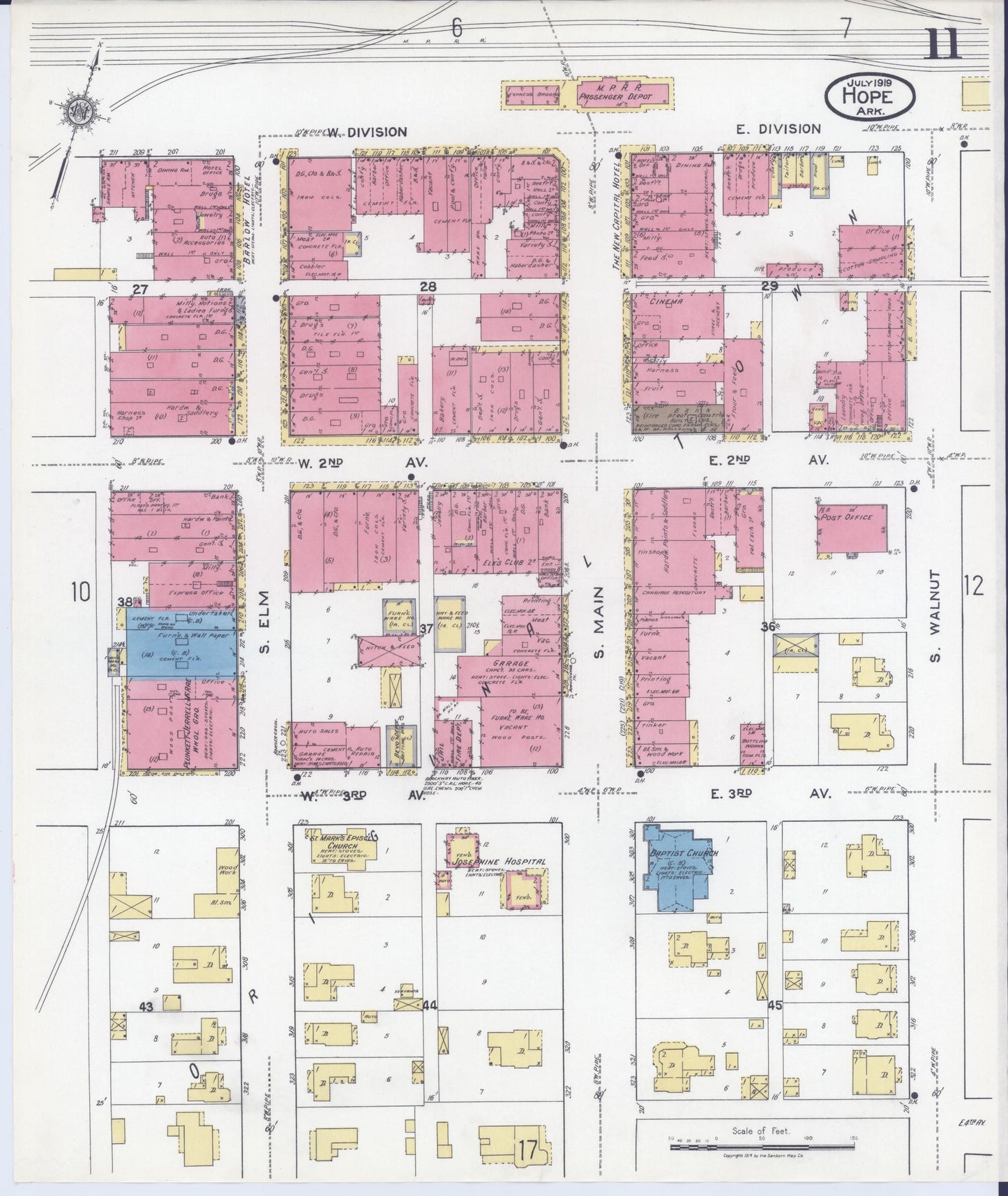 Sanborn Fire Insurance Map from Hope, Hempstead County, Arkansas (1919), Sheet #0011 - Historic Sanborn Fire Insurance Map Print, vintage old map wall art, antique decor, genealogy gift, Arkansas Arkansas map