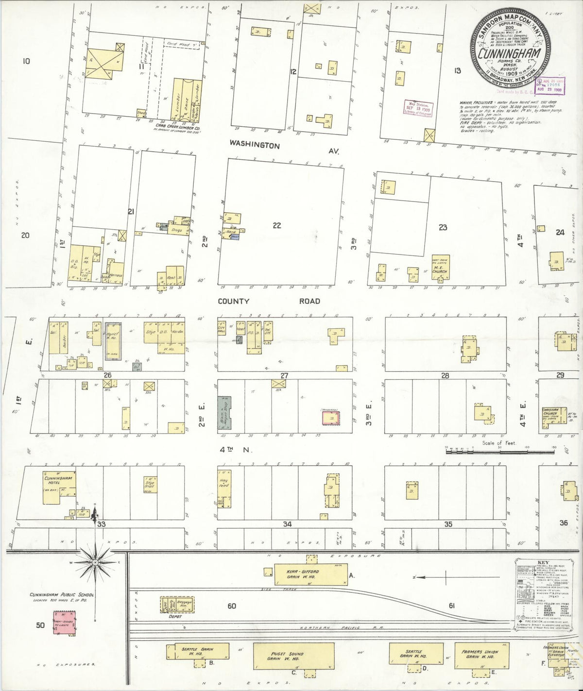 Sanborn Fire Insurance Map from Cunningham, Adams County, Washington (1909), Sheet #0001 - Historic Sanborn Fire Insurance Map Print, vintage old map wall art, antique decor, genealogy gift, Washington Washington map