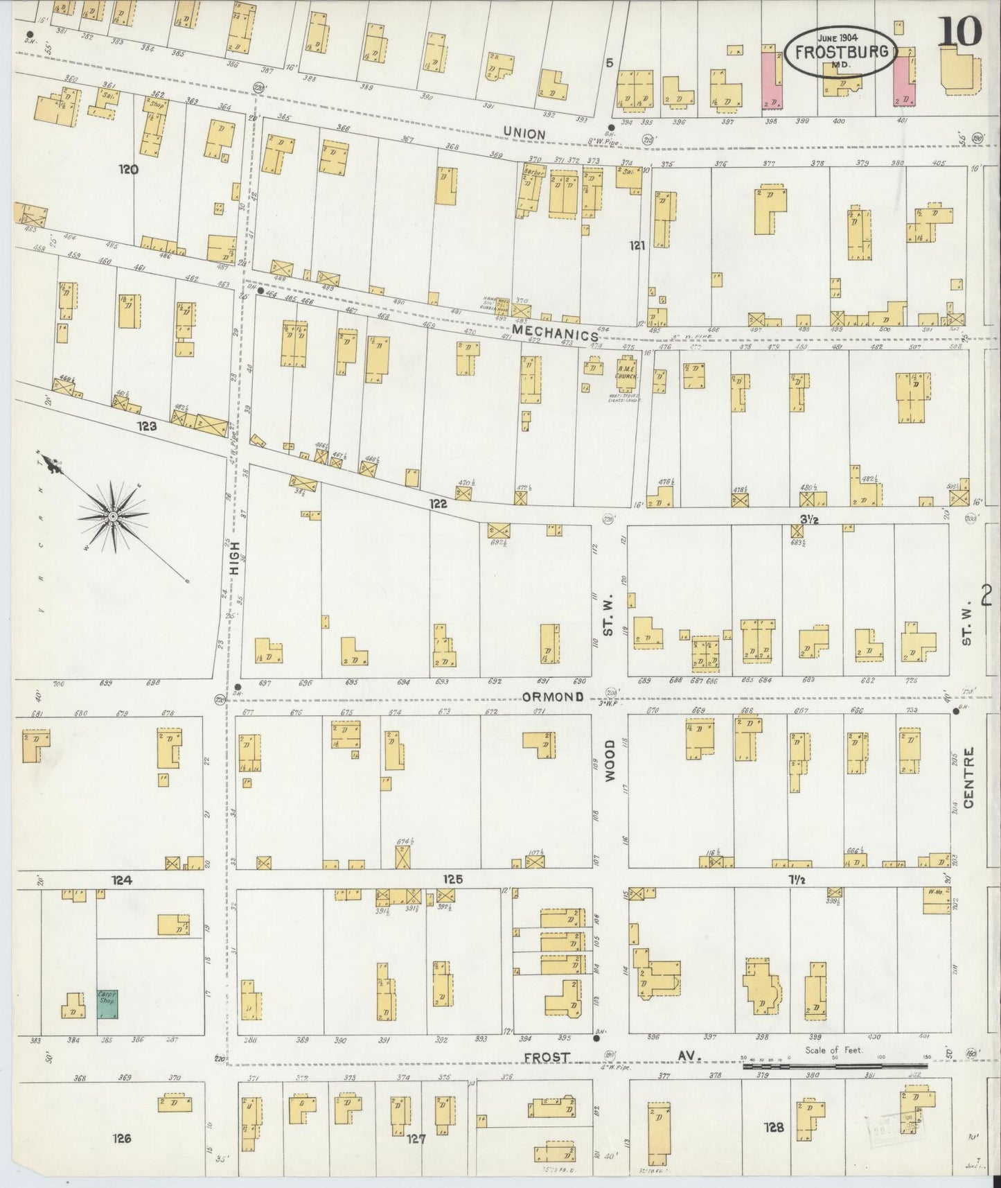 Sanborn Fire Insurance Map from Frostburg, Allegany County, Maryland (1904), Sheet #0010 - Historic Sanborn Fire Insurance Map Print, vintage old map wall art