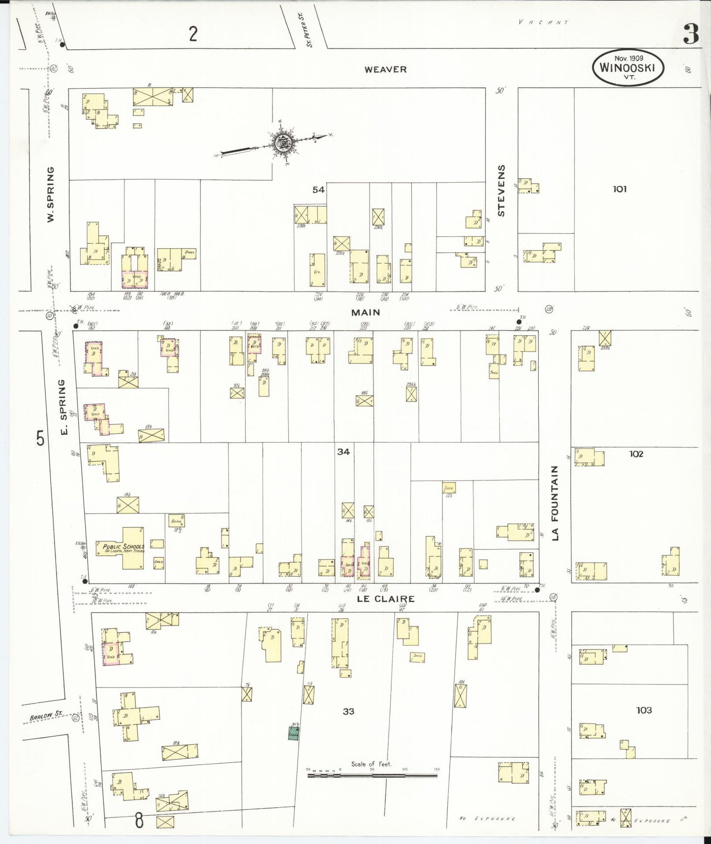 Sanborn Fire Insurance Map from Winooski, Chittenden County, Vermont (1909), Sheet #0003 - Historic Sanborn Fire Insurance Map Print, vintage old map wall art, antique decor, genealogy gift, Vermont Vermont map