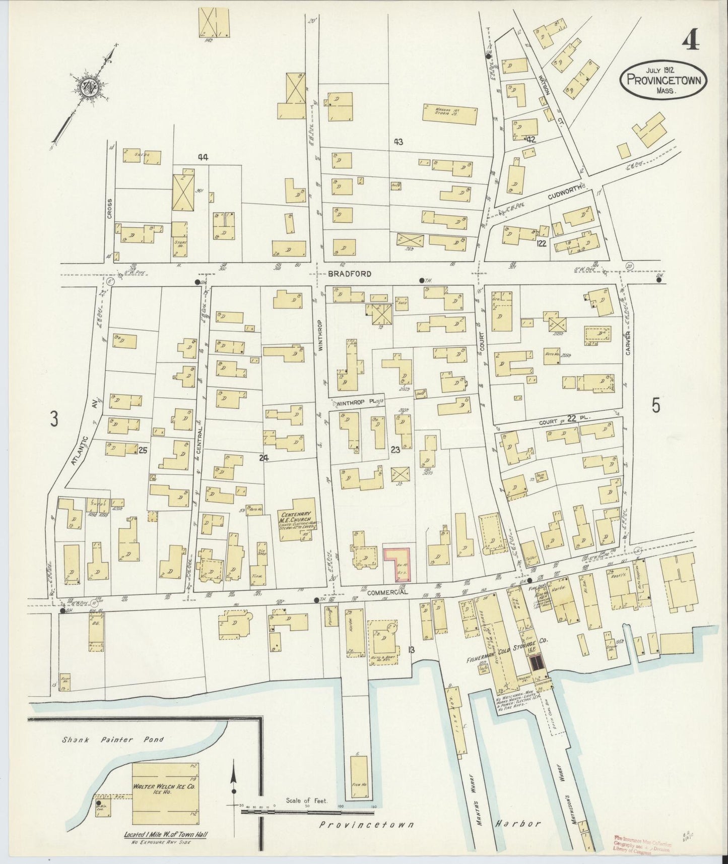 Sanborn Fire Insurance Map from Provincetown, Barnstable County, Massachusetts (1912), Sheet #0004 - Historic Sanborn Fire Insurance Map Print, vintage old map wall art, antique decor, genealogy gift, Massachusetts Massachusetts map