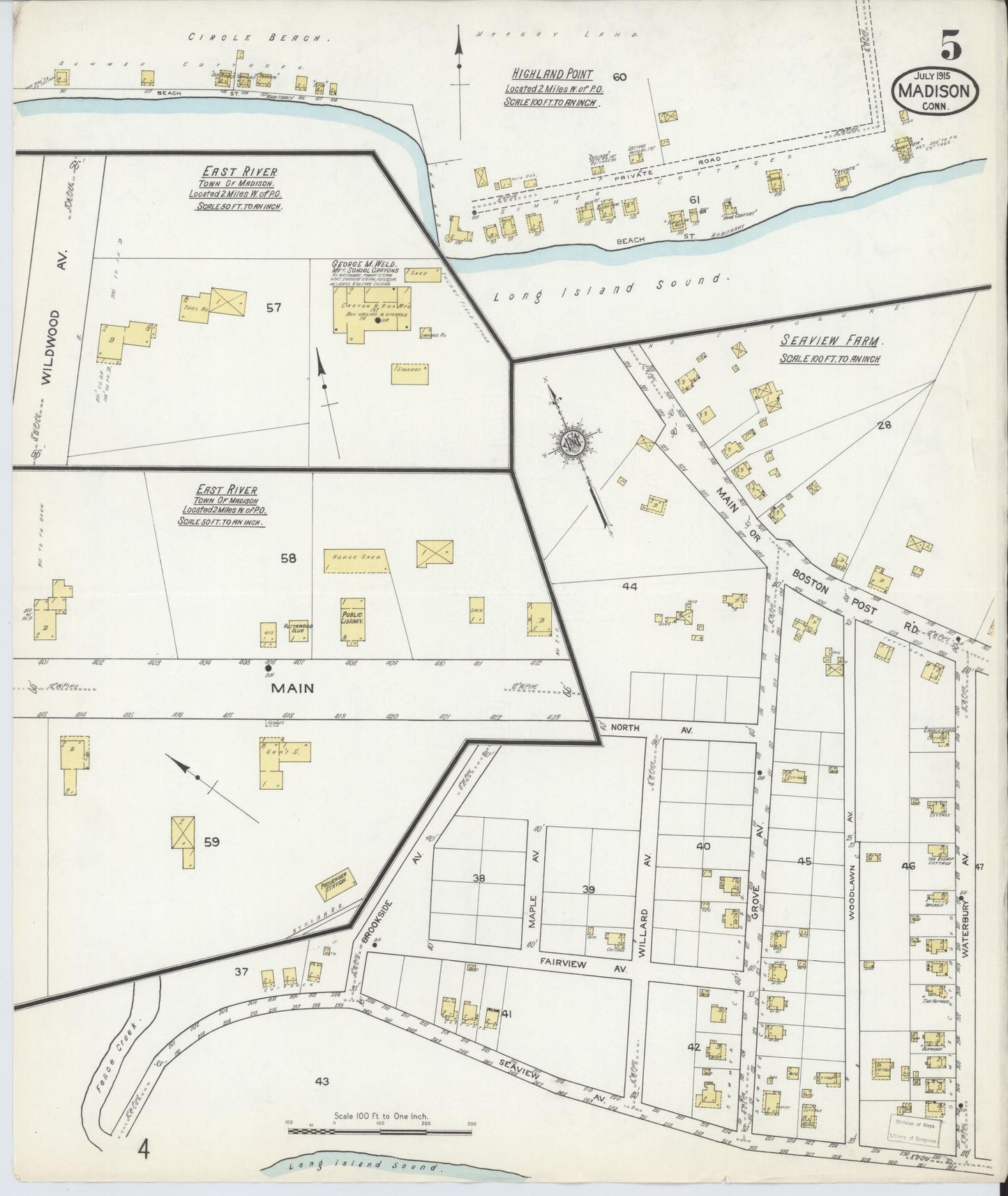 Sanborn Fire Insurance Map from Madison, New Haven County, Connecticut (1915), Sheet #0005 - Complete Map Set gallery image, historic Sanborn map, vintage wall art, Connecticut Connecticut