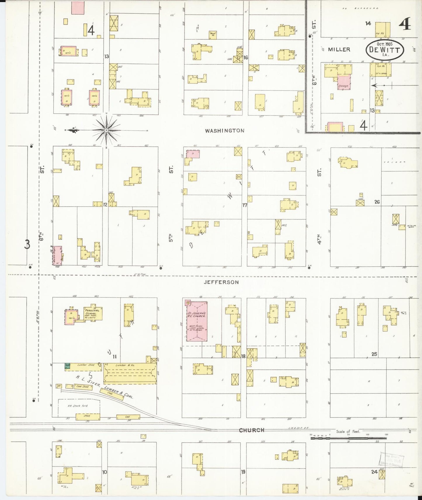 Sanborn Fire Insurance Map from De Witt, Clinton County, Iowa (1905), Sheet #0004 - Historic Sanborn Fire Insurance Map Print, vintage old map wall art