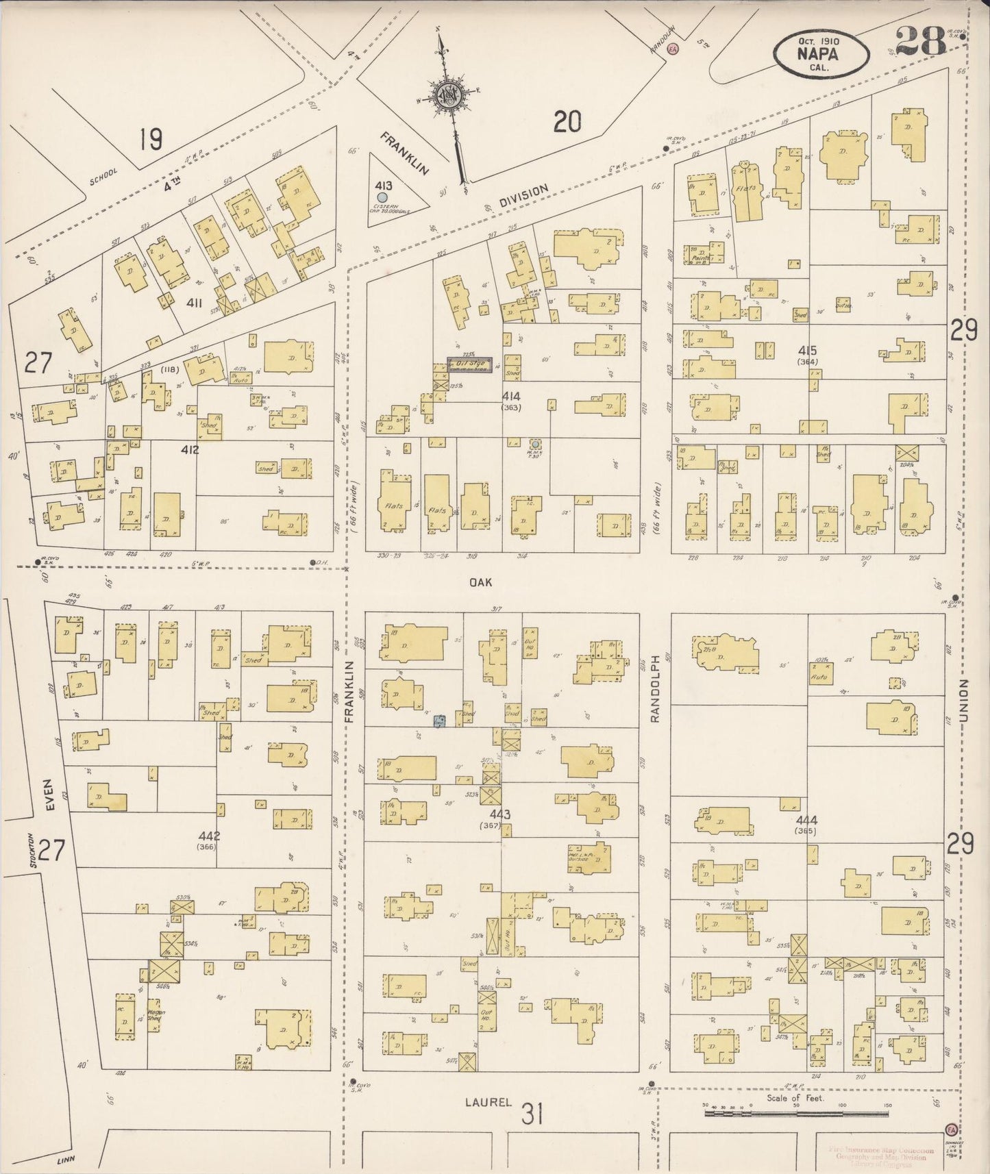 Sanborn Fire Insurance Map from Napa, Napa County, California (1910), Sheet #0028 - Historic Sanborn Fire Insurance Map Print, vintage old map wall art, antique decor, genealogy gift, California California map