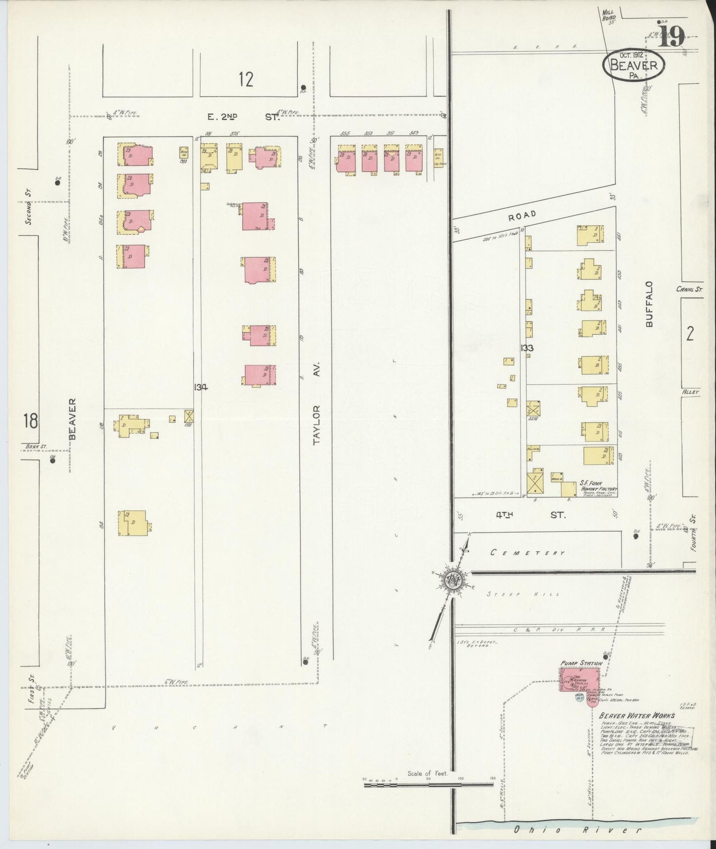 Sanborn Fire Insurance Map from Beaver, Beaver County, Pennsylvania (1912), Sheet #0019 - Historic Sanborn Fire Insurance Map Print, vintage old map wall art, antique decor, genealogy gift, Pennsylvania Pennsylvania map