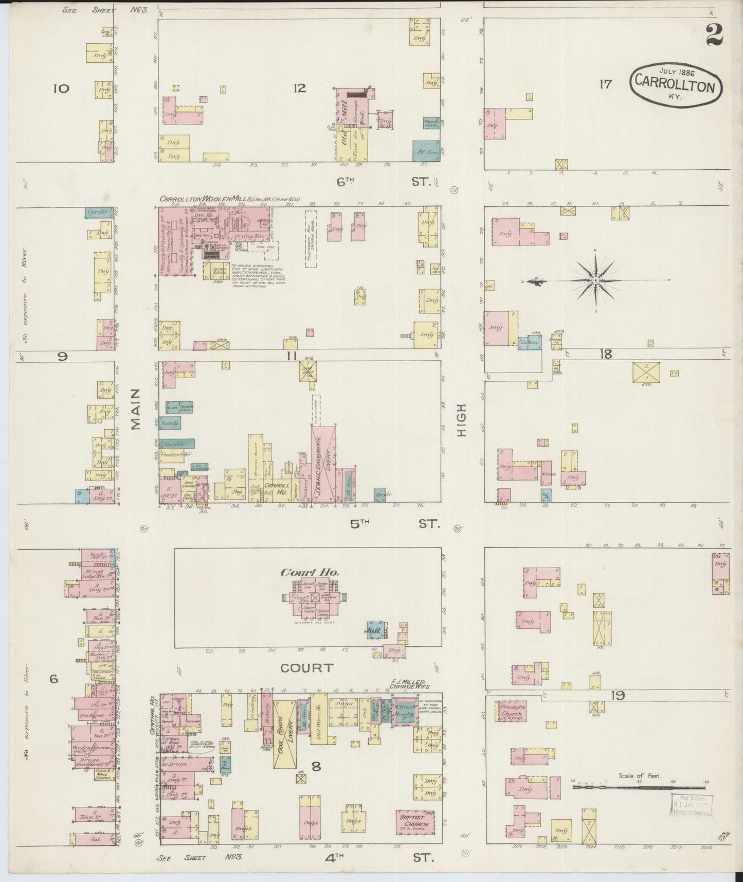 Sanborn Fire Insurance Map from Carrollton, Carroll County, Kentucky (1886), Sheet #0002 - Historic Sanborn Fire Insurance Map Print, vintage old map wall art, antique decor, genealogy gift, Kentucky Kentucky map