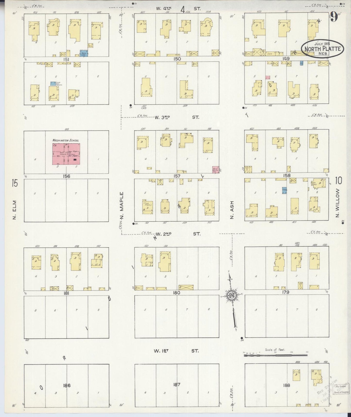 Sanborn Fire Insurance Map from North Platte, Lincoln County, Nebraska (1915), Sheet #0009 - Historic Sanborn Fire Insurance Map Print, vintage old map wall art, antique decor, genealogy gift, Nebraska Nebraska map