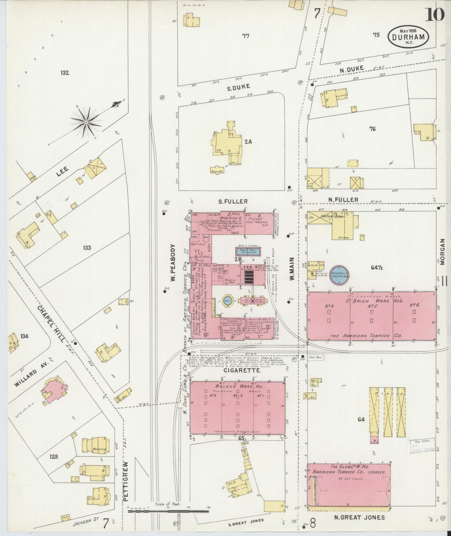 Sanborn Fire Insurance Map from Durham, Durham County, North Carolina (1898), Sheet #0010 - Historic Sanborn Fire Insurance Map Print, vintage old map wall art, antique decor, genealogy gift, North Carolina North Carolina map
