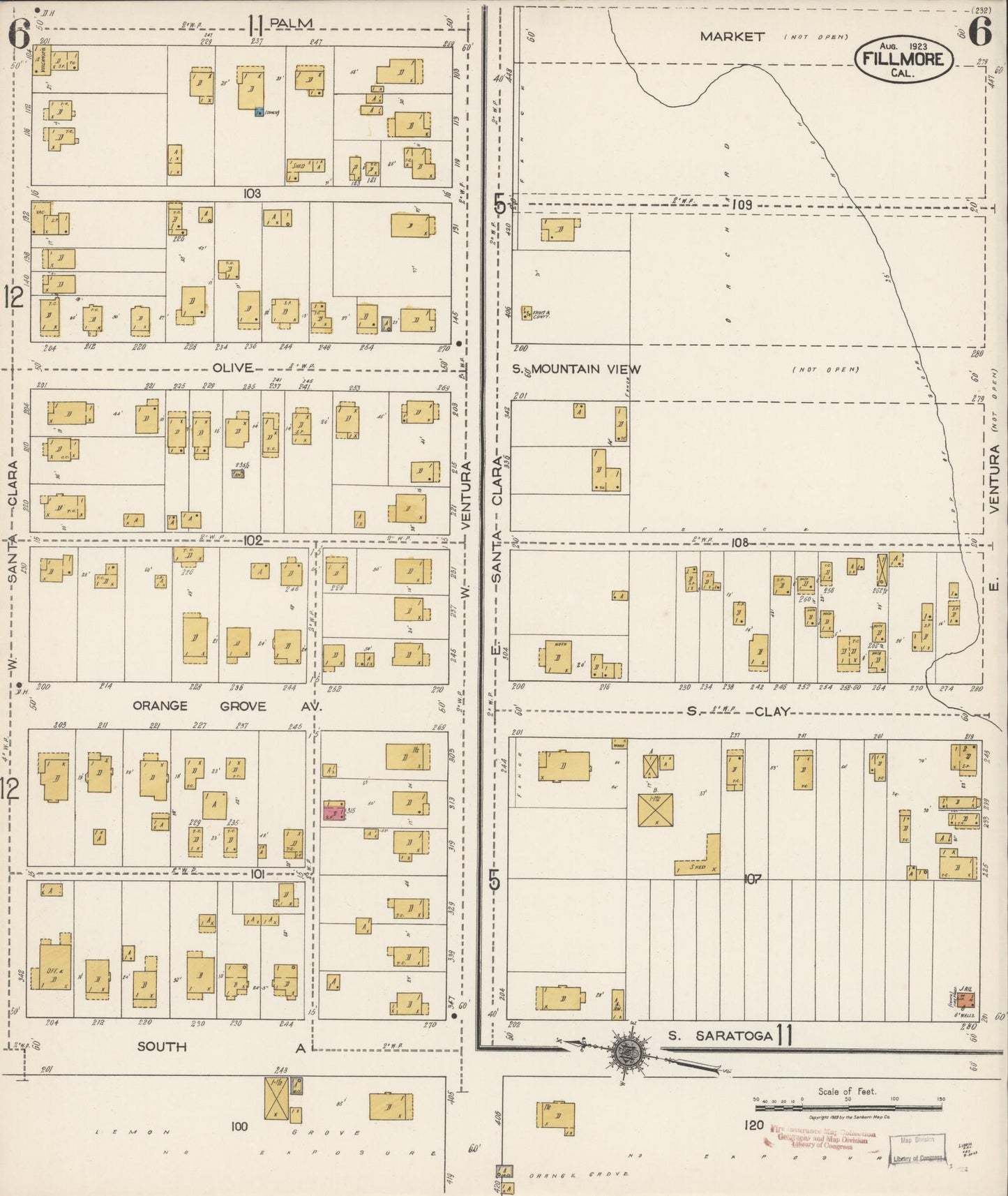 Sanborn Fire Insurance Map from Fillmore, Ventura County, California (1923), Sheet #0006 - Historic Sanborn Fire Insurance Map Print, vintage old map wall art, antique decor, genealogy gift, California California map