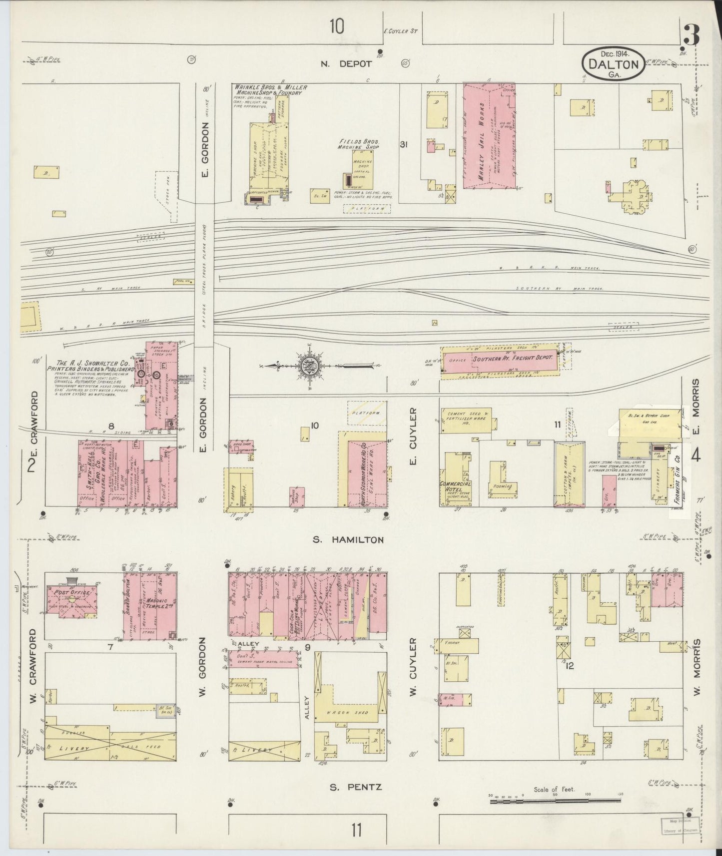 Sanborn Fire Insurance Map from Dalton, Whitfield County, Georgia (1914), Sheet #0003 - Historic Sanborn Fire Insurance Map Print, vintage old map wall art, antique decor, genealogy gift, Georgia Georgia map