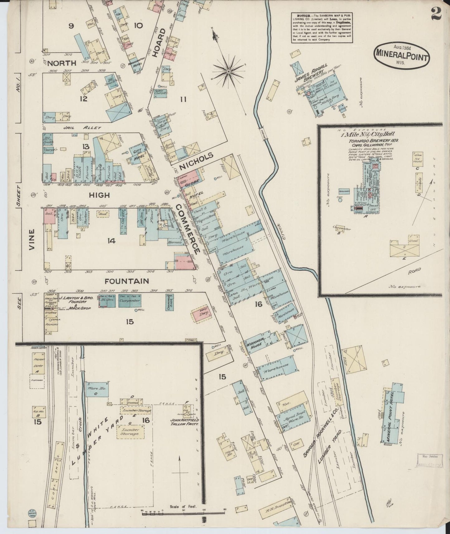 Sanborn Fire Insurance Map from Mineral Point, Iowa County, Wisconsin (1884), Sheet #0002 - Complete Map Set gallery image, historic Sanborn map, vintage wall art, Wisconsin Wisconsin