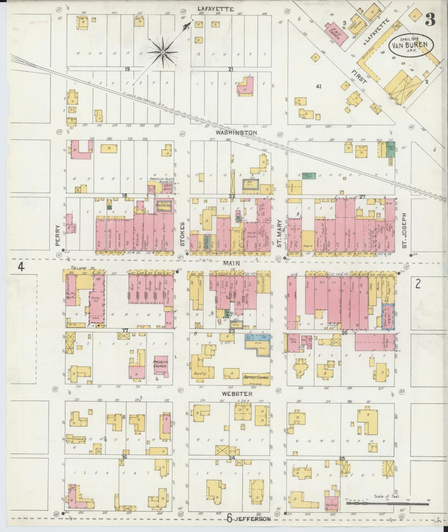 Sanborn Fire Insurance Map from Van Buren, Crawford County, Arkansas (1904), Sheet #0003 - Historic Sanborn Fire Insurance Map Print, vintage old map wall art, antique decor, genealogy gift, Arkansas Arkansas map