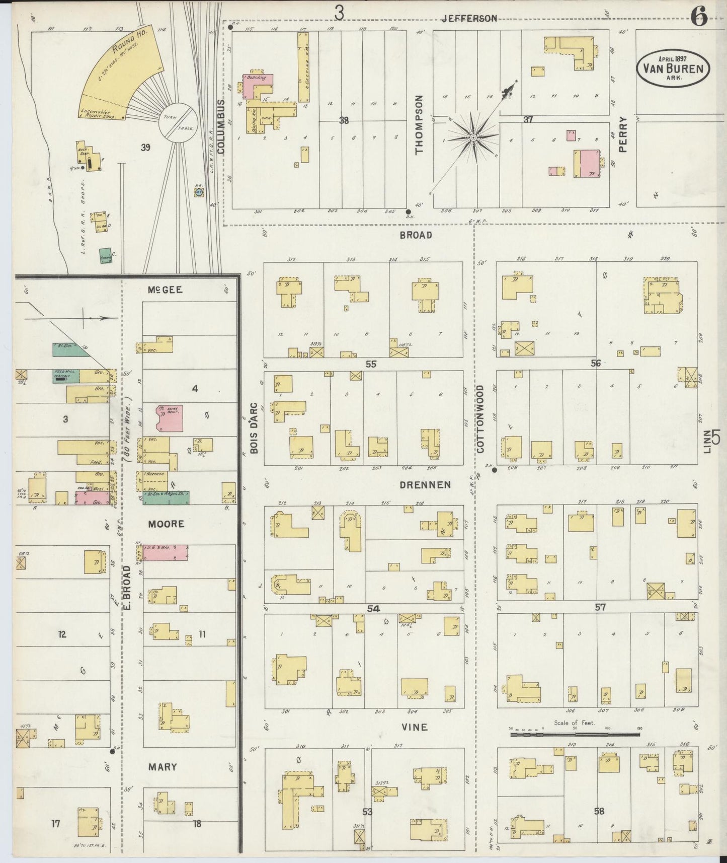 Sanborn Fire Insurance Map from Van Buren, Crawford County, Arkansas (1897), Sheet #0006 - Historic Sanborn Fire Insurance Map Print, vintage old map wall art, antique decor, genealogy gift, Arkansas Arkansas map