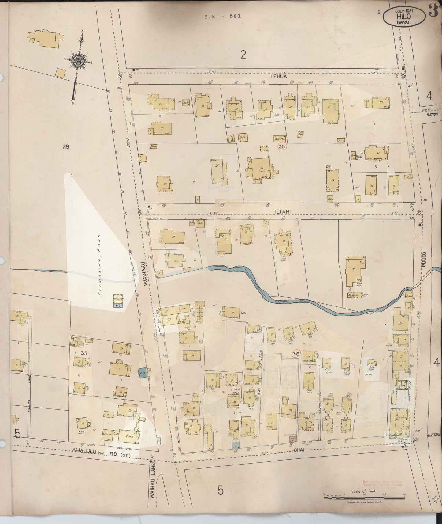 Sanborn Fire Insurance Map from Hilo, Hawaii County, Hawaii (1957), Sheet #0003 - Historic Sanborn Fire Insurance Map Print, vintage old map wall art