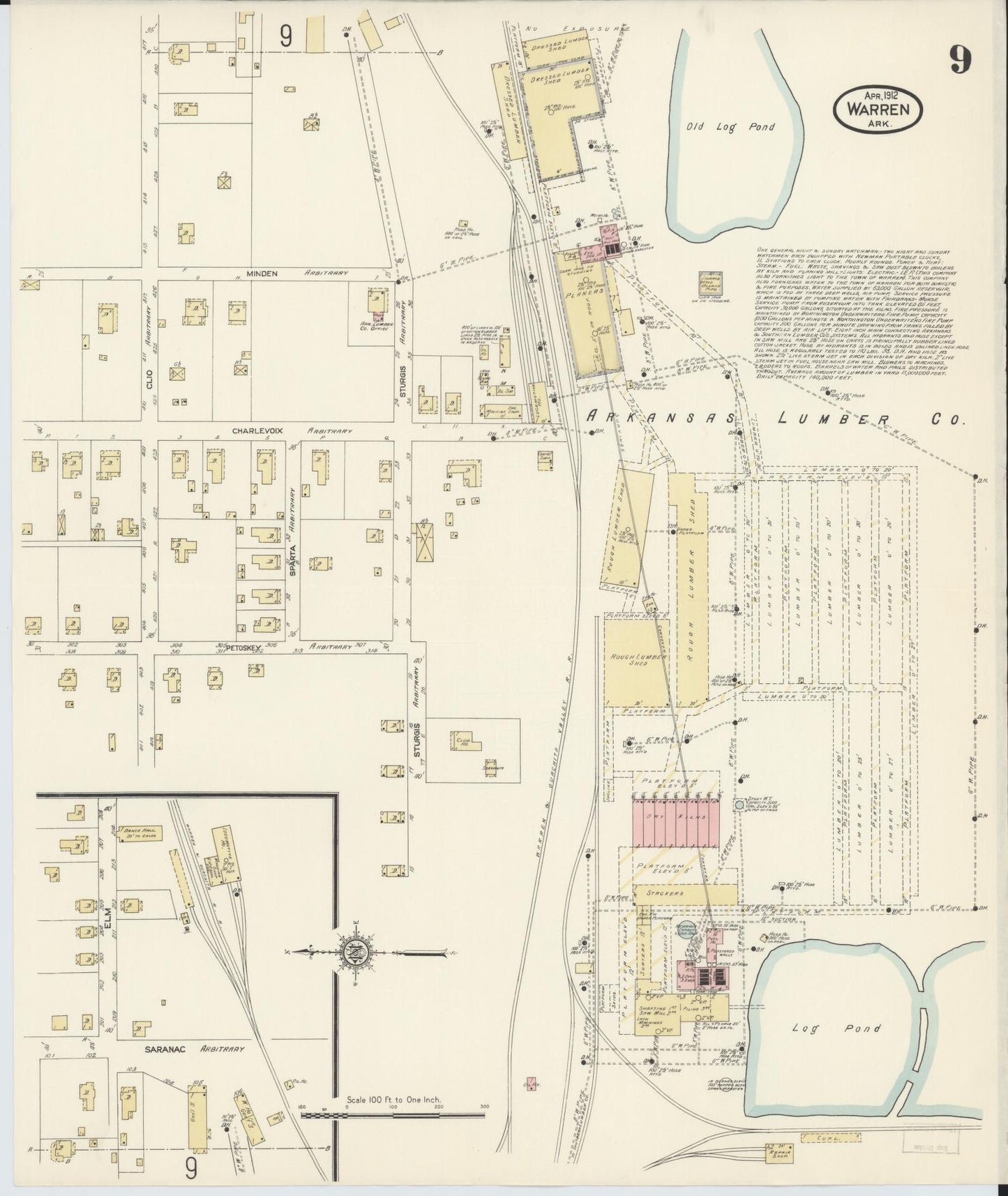 Sanborn Fire Insurance Map from Warren, Bradley County, Arkansas (1912), Sheet #0009 - Historic Sanborn Fire Insurance Map Print, vintage old map wall art, antique decor, genealogy gift, Arkansas Arkansas map