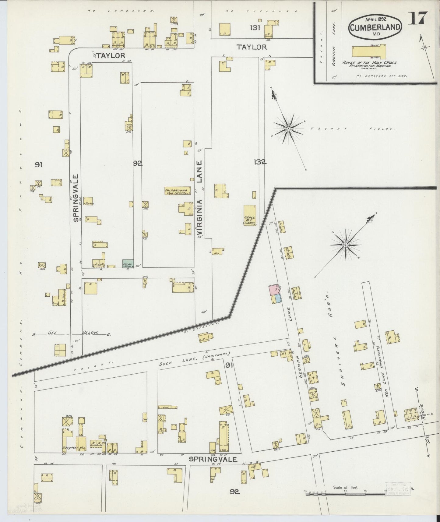 Allegany, Maryland - 1892 - Sanborn Fire Insurance Map, Sheet #0017 - Historic Sanborn Fire Insurance Map Print, Allegany Maryland 1892 0017 vintage old map wall art