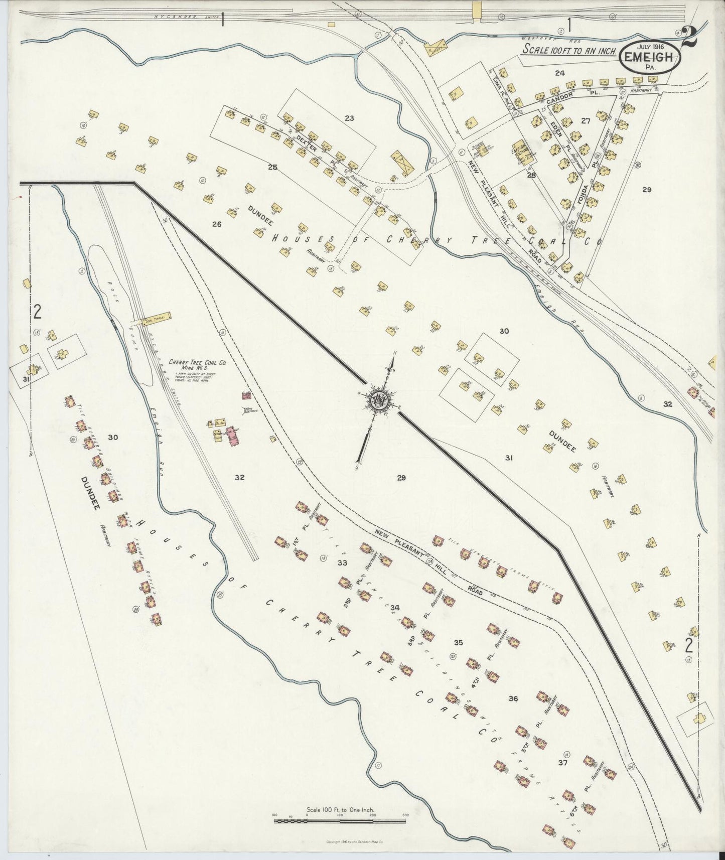 Sanborn Fire Insurance Map from Emeigh, Cambria County, Pennsylvania (1916), Sheet #0002 - Historic Sanborn Fire Insurance Map Print, vintage old map wall art, antique decor, genealogy gift, Pennsylvania Pennsylvania map