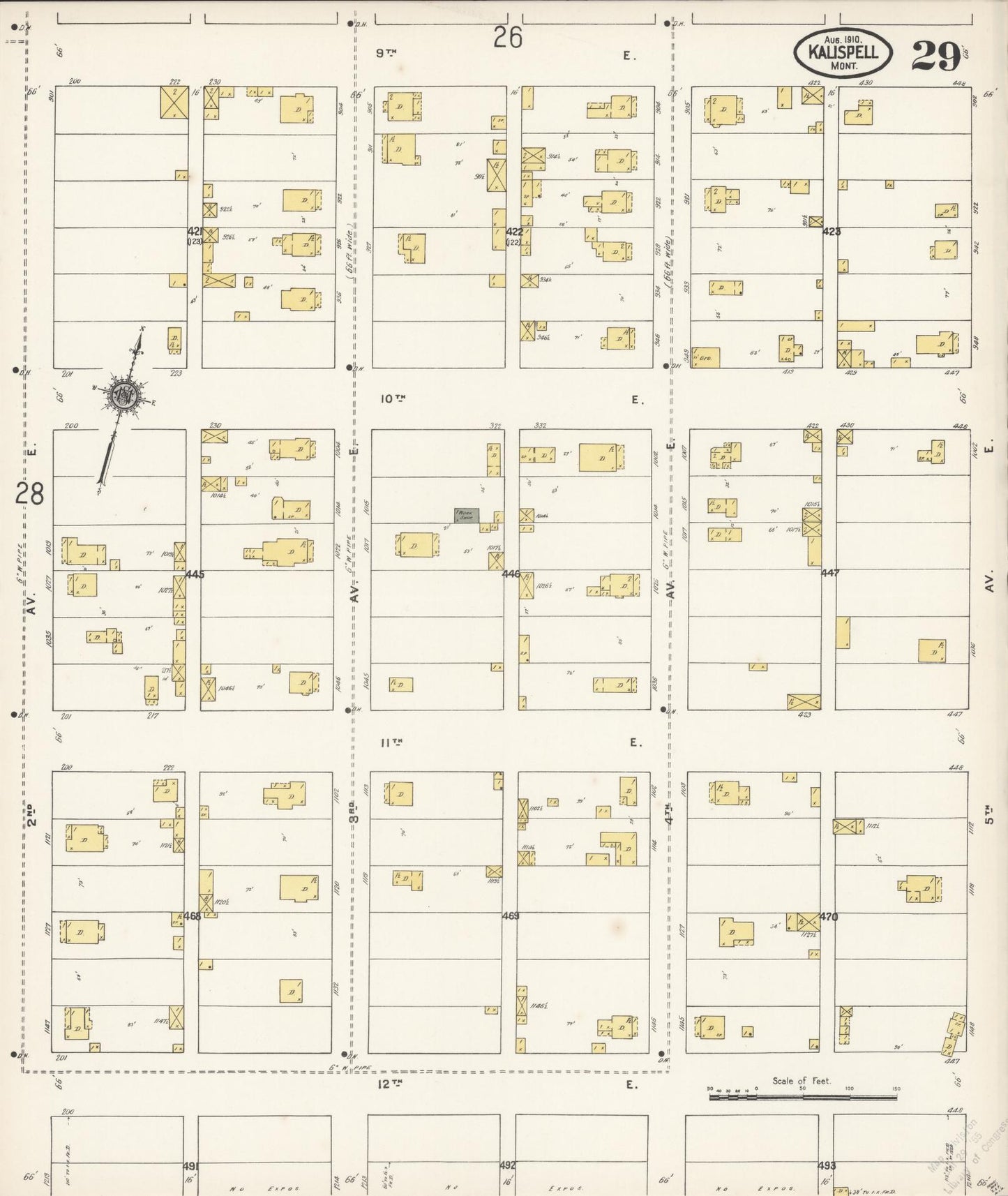 Sanborn Fire Insurance Map from Kalispell, Flathead County, Montana (1910), Sheet #0029 - Historic Sanborn Fire Insurance Map Print, vintage old map wall art, antique decor, genealogy gift, Montana Montana map
