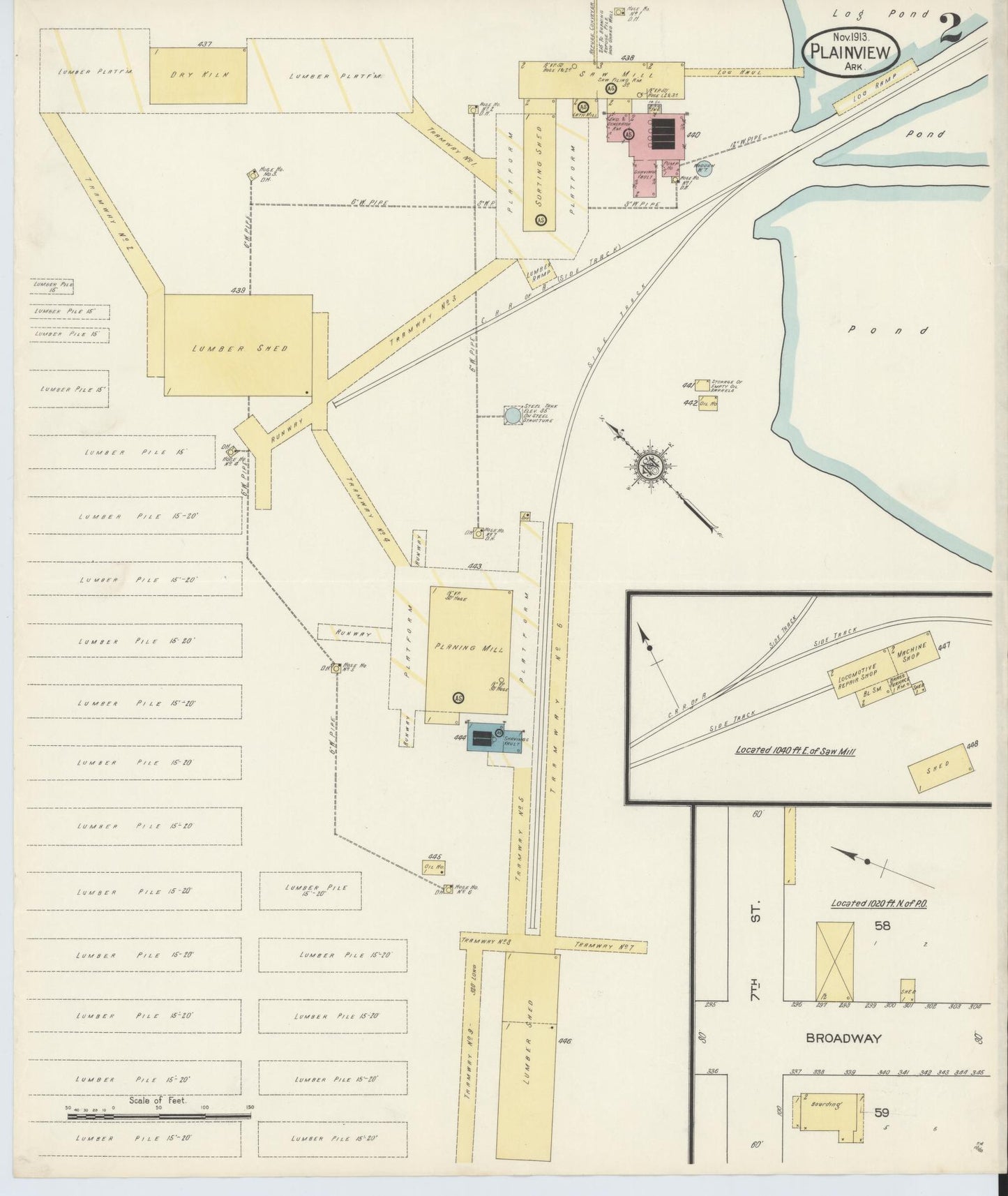 Sanborn Fire Insurance Map from Plainview, Yell County, Arkansas (1913), Sheet #0002 - Complete Map Set gallery image, historic Sanborn map, vintage wall art, Arkansas Arkansas