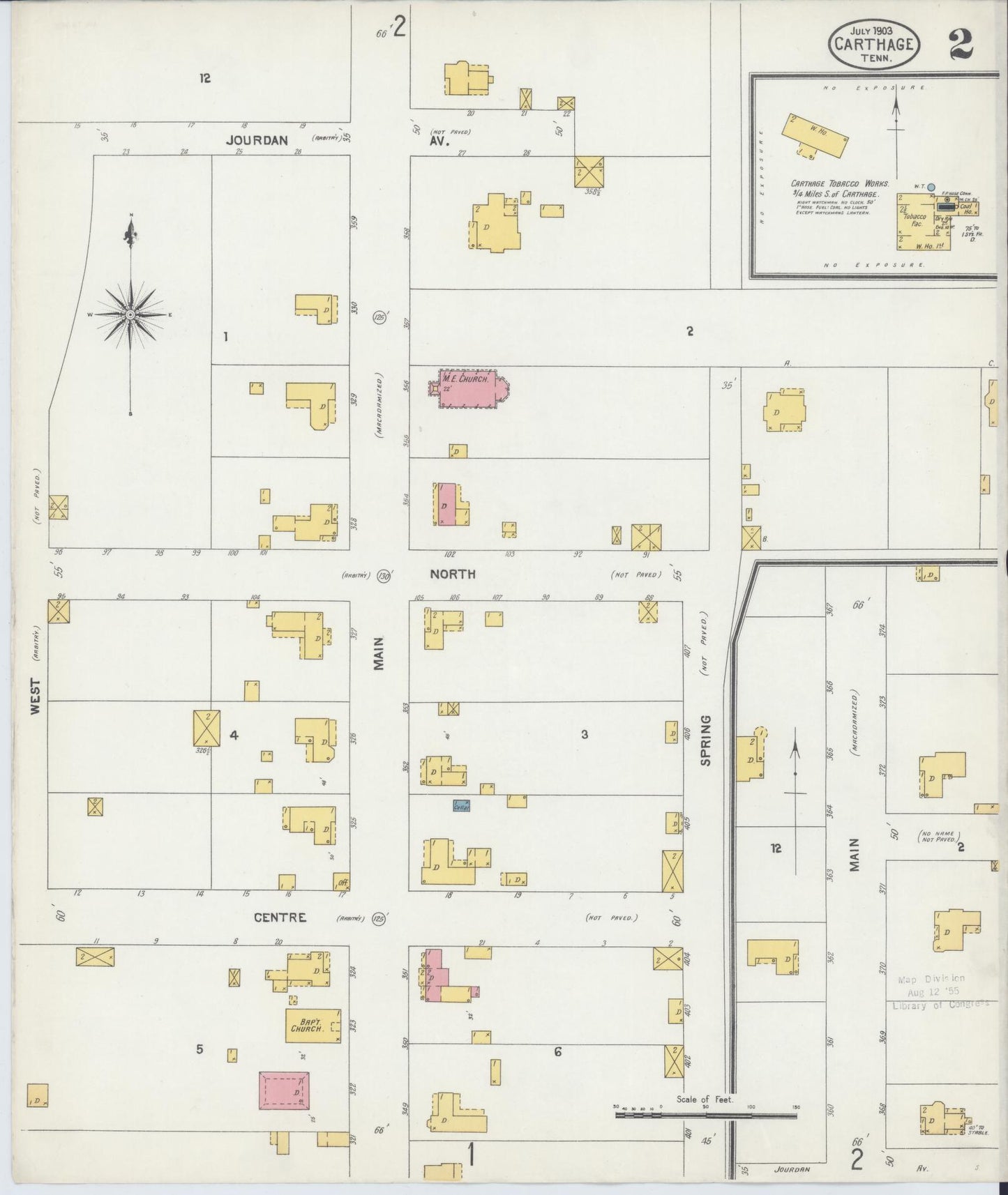 Sanborn Fire Insurance Map from Carthage, Smith County, Tennessee (1903), Sheet #0002 - Complete Map Set gallery image, historic Sanborn map, vintage wall art, Tennessee Tennessee