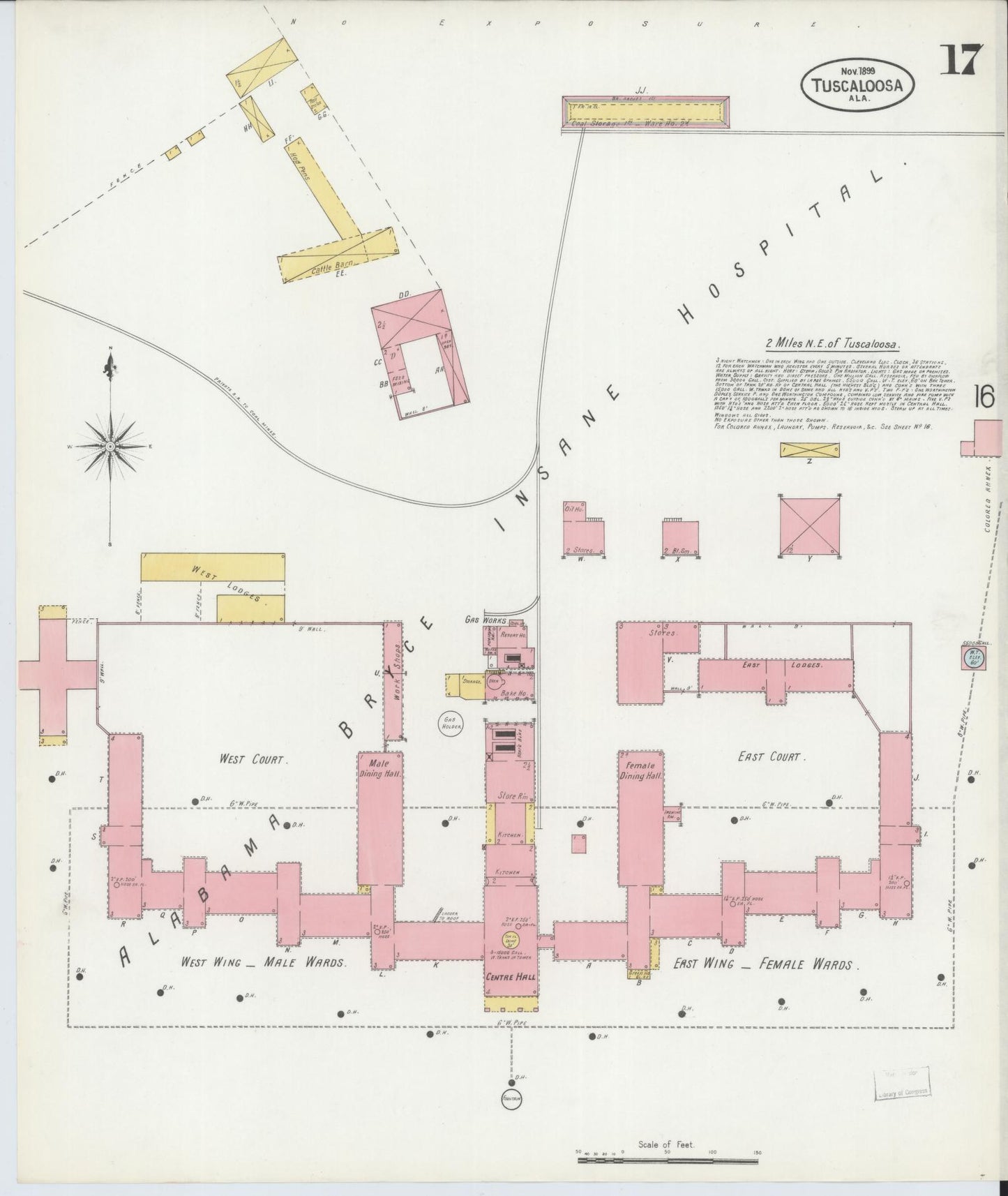 Sanborn Fire Insurance Map from Tuscaloosa, Tuscaloosa County, Alabama (1899), Sheet #0017 - Complete Map Set gallery image, historic Sanborn map, vintage wall art, Alabama Alabama