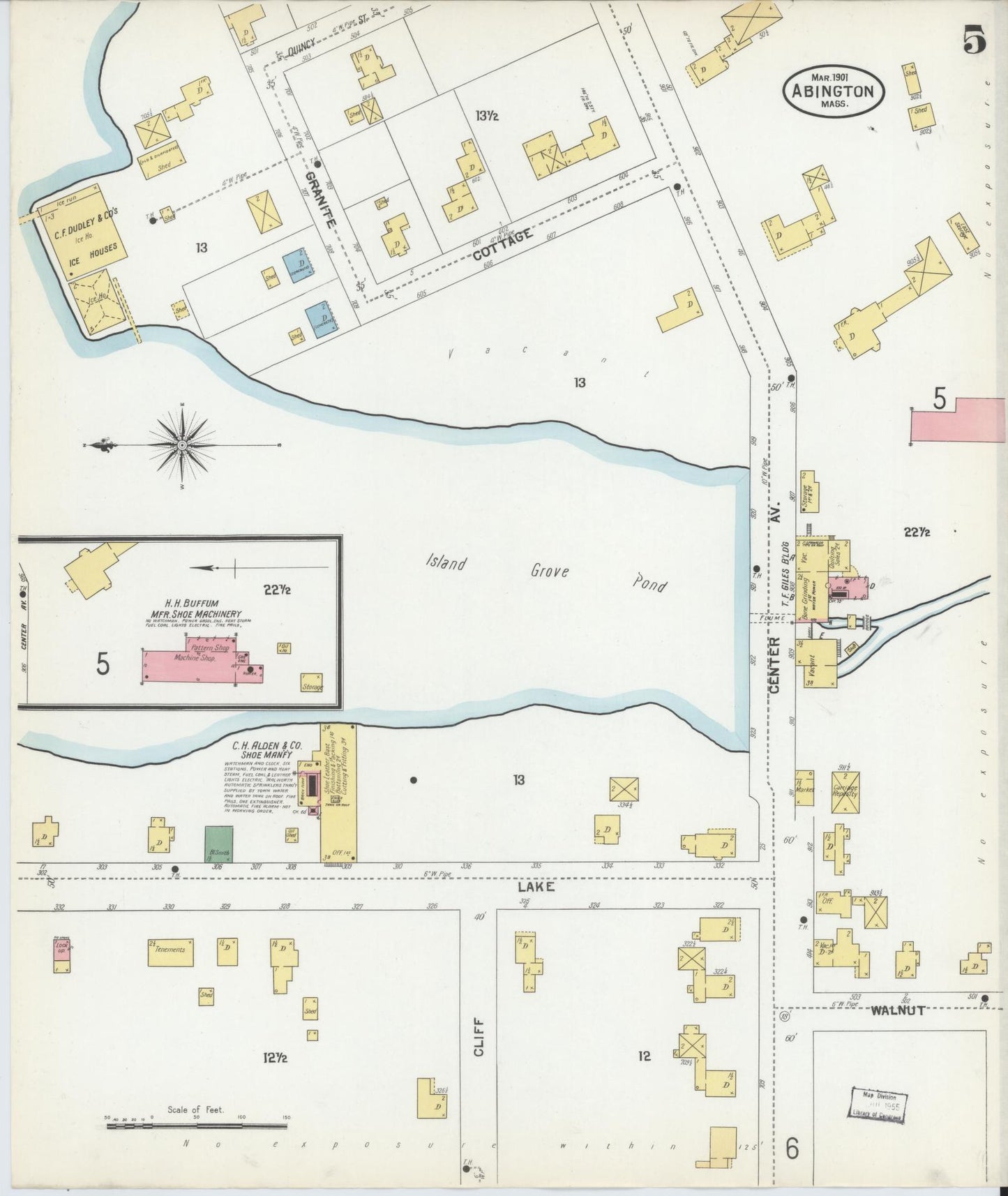 Sanborn Fire Insurance Map from Abington, Plymouth County, Massachusetts (1901), Sheet #0005 - Historic Sanborn Fire Insurance Map Print, vintage old map wall art, antique decor, genealogy gift, Massachusetts Massachusetts map