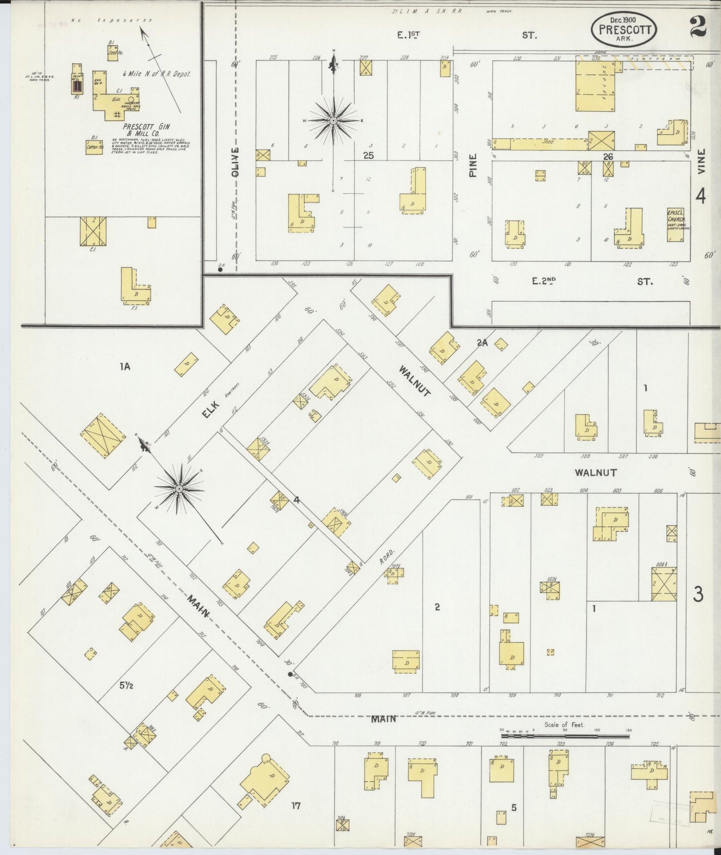Sanborn Fire Insurance Map from Prescott, Nevada County, Arkansas (1900), Sheet #0002 - Historic Sanborn Fire Insurance Map Print, vintage old map wall art, antique decor, genealogy gift, Arkansas Arkansas map
