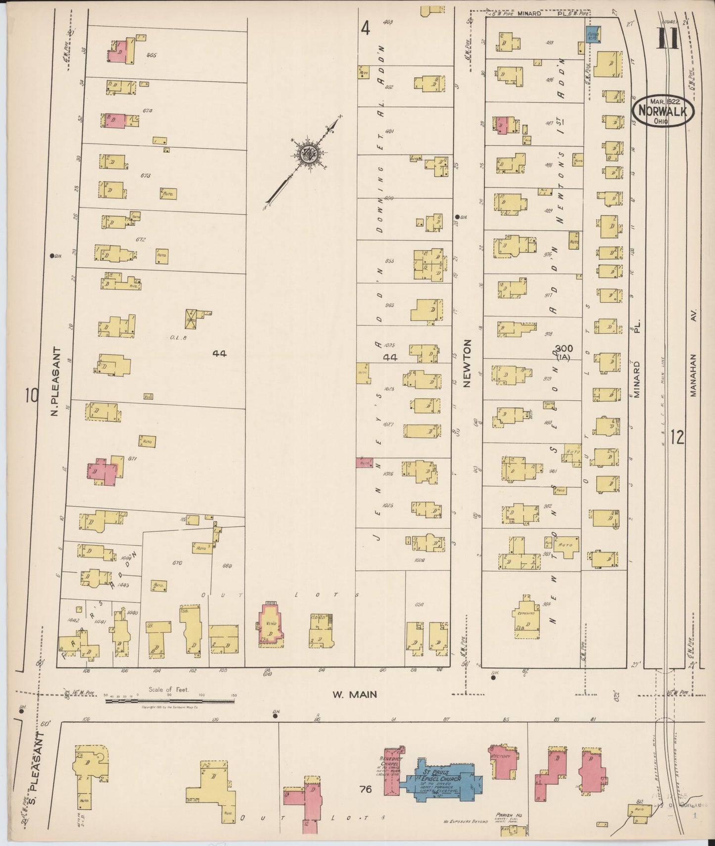 Sanborn Fire Insurance Map from Norwalk, Huron County, Ohio (1922), Sheet #0011 - Historic Sanborn Fire Insurance Map Print, vintage old map wall art, antique decor, genealogy gift, Ohio Ohio map