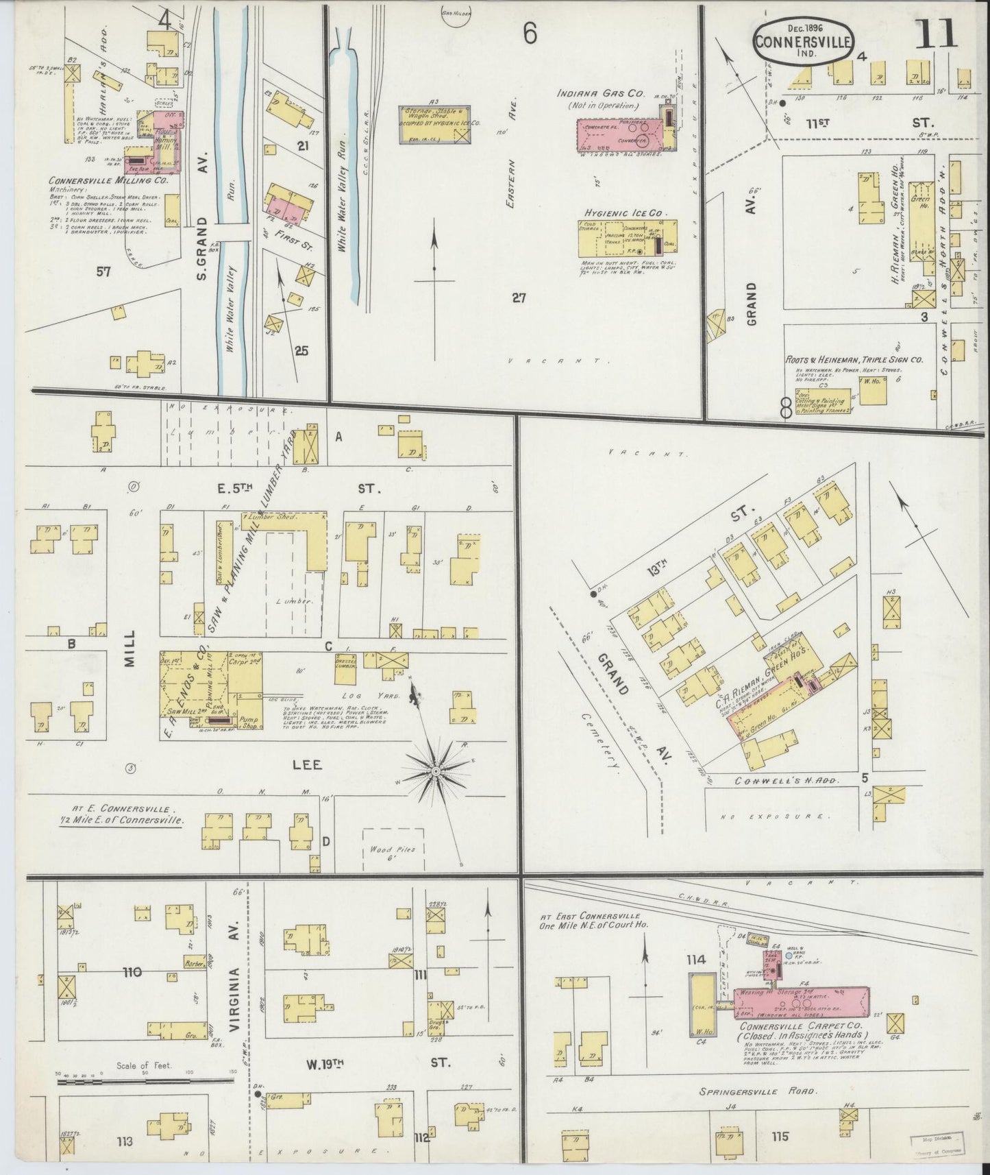 Sanborn Fire Insurance Map from Connersville, Fayette County, Indiana (1896), Sheet #0011 - Complete Map Set gallery image, historic Sanborn map, vintage wall art, Indiana Indiana