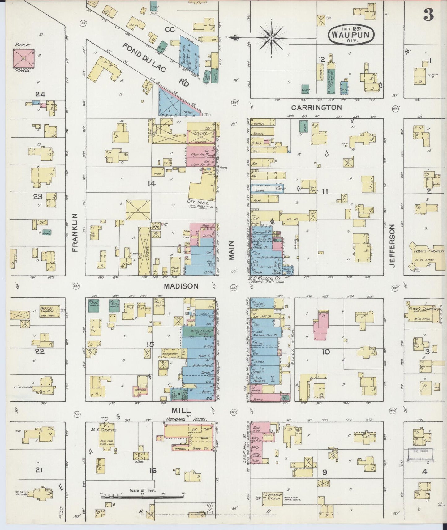 Sanborn Fire Insurance Map from Waupun, Dodge and Fond du Lac Counties, Wisconsin (1892), Sheet #0003 - Historic Sanborn Fire Insurance Map Print, vintage old map wall art, antique decor, genealogy gift, Wisconsin Wisconsin map