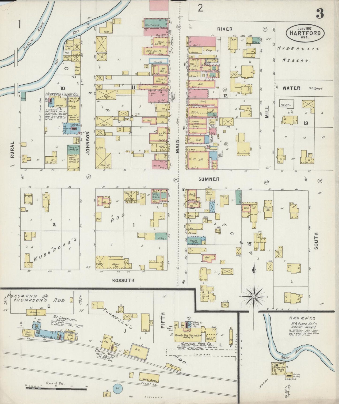 Sanborn Fire Insurance Map from Hartford, Washington County, Wisconsin (1897), Sheet #0003 - Complete Map Set gallery image, historic Sanborn map, vintage wall art, Wisconsin Wisconsin