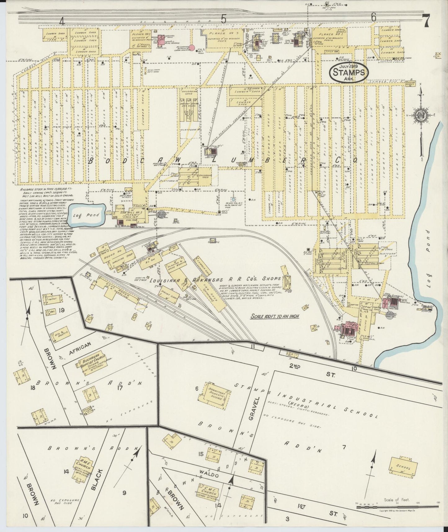 Sanborn Fire Insurance Map from Stamps, Lafayette County, Arkansas (1919), Sheet #0007 - Historic Sanborn Fire Insurance Map Print, vintage old map wall art, antique decor, genealogy gift, Arkansas Arkansas map
