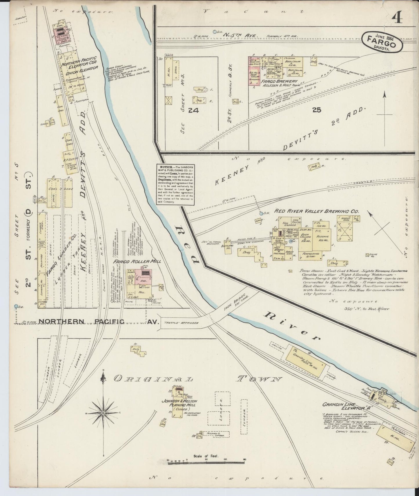 Sanborn Fire Insurance Map from Fargo, Cass County, North Dakota (1884), Sheet #0004 - Historic Sanborn Fire Insurance Map Print, vintage old map wall art, antique decor, genealogy gift, North Dakota North Dakota map