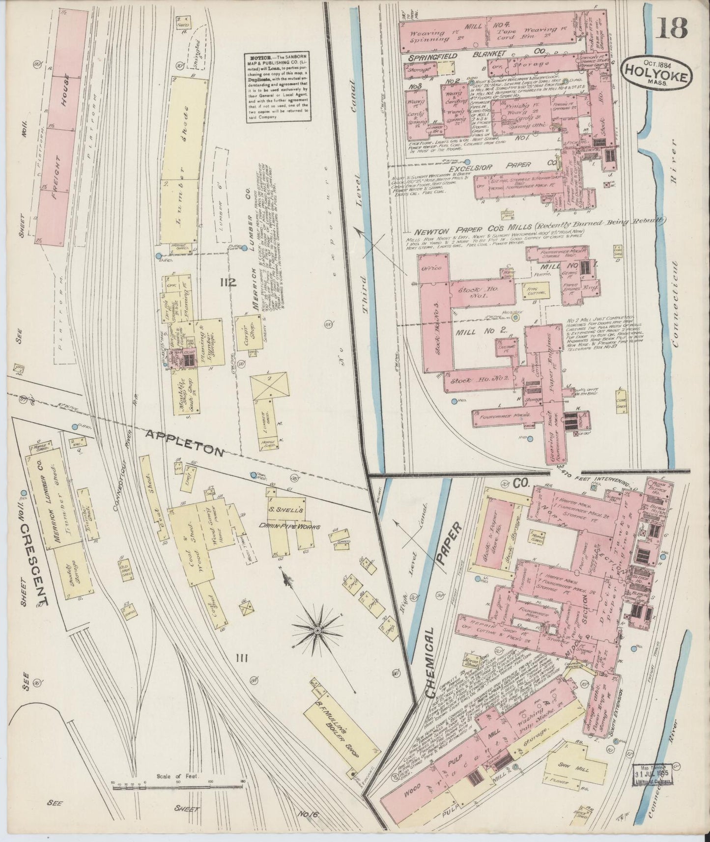 Sanborn Fire Insurance Map from Holyoke, Hampden County, Massachusetts (1884), Sheet #0018 - Complete Map Set gallery image, historic Sanborn map, vintage wall art, Massachusetts Massachusetts