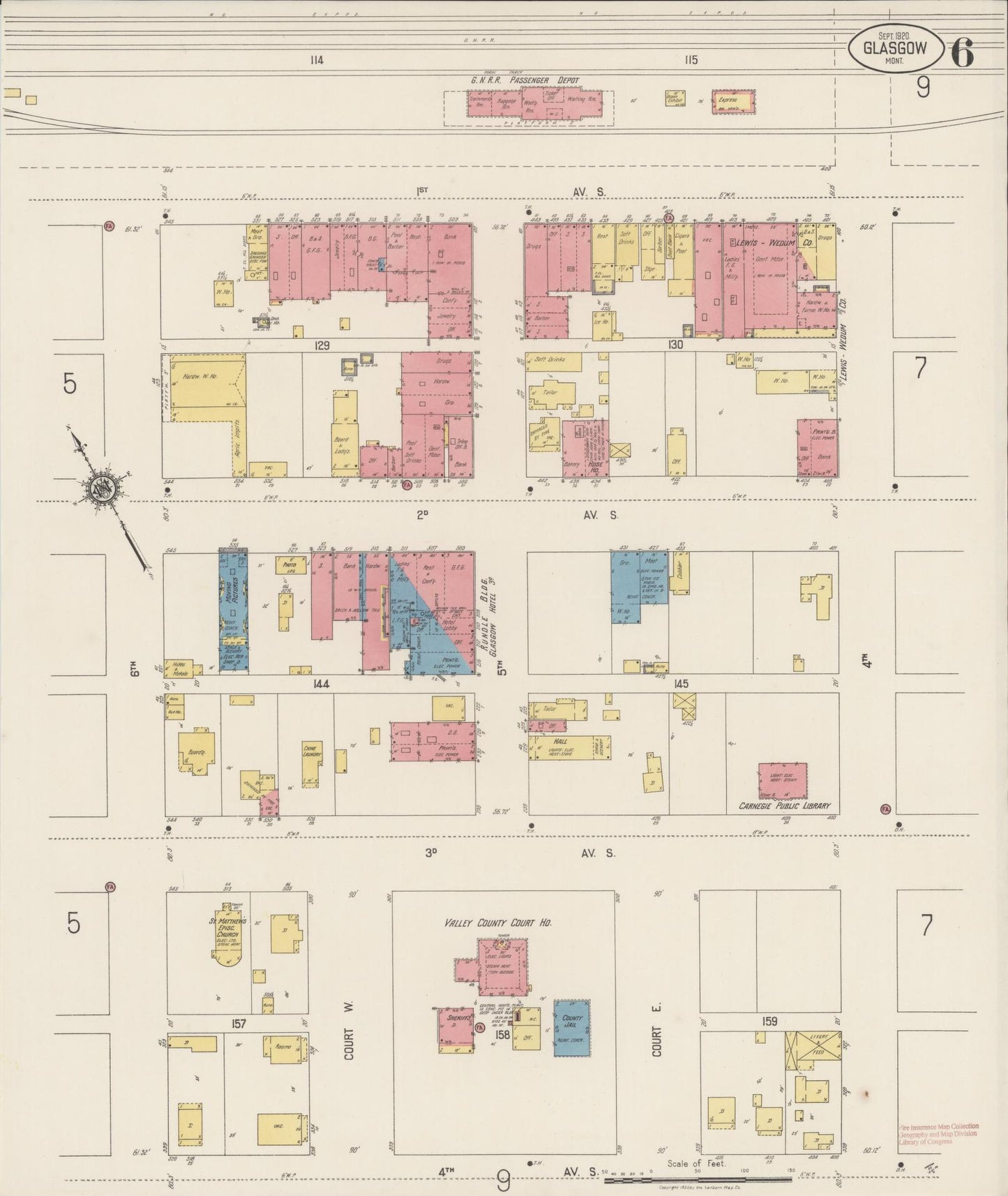 Sanborn Fire Insurance Map from Glasgow, Valley County, Montana (1920), Sheet #0006 - Historic Sanborn Fire Insurance Map Print, vintage old map wall art, antique decor, genealogy gift, Montana Montana map