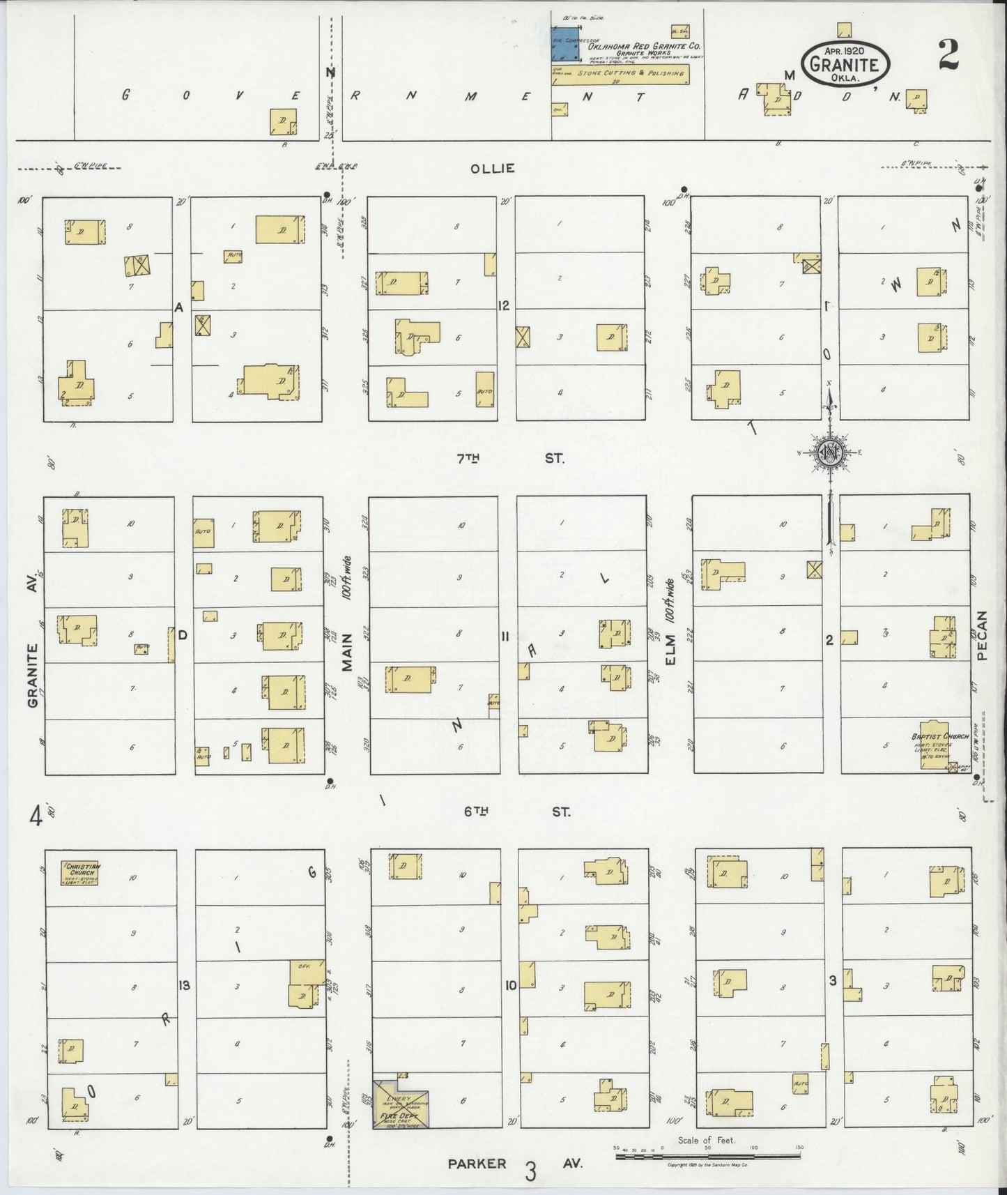 Sanborn Fire Insurance Map from Granite, Greer County, Oklahoma (1920), Sheet #0002 - Historic Sanborn Fire Insurance Map Print, vintage old map wall art, antique decor, genealogy gift, Oklahoma Oklahoma map