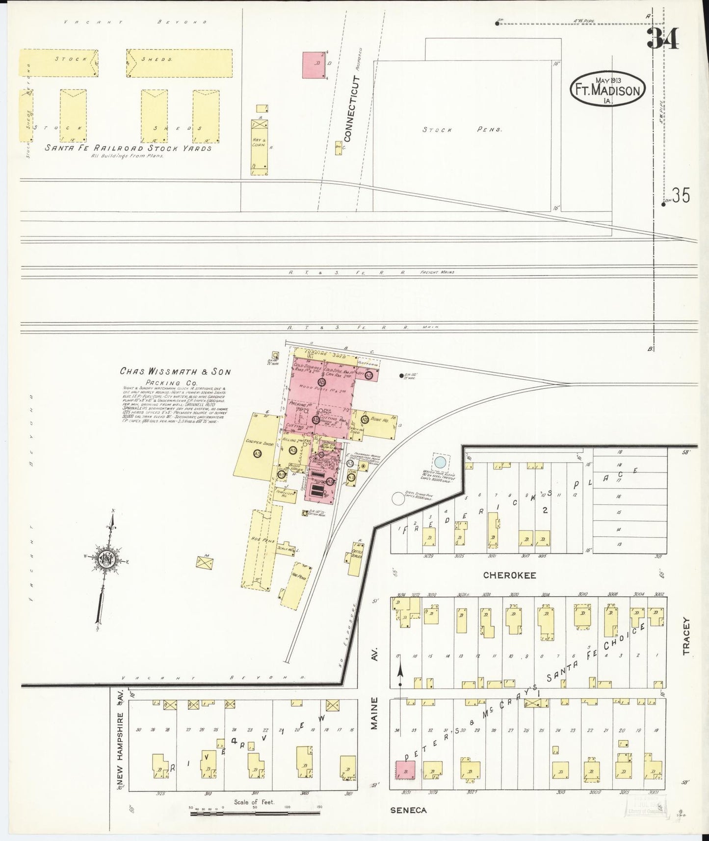 Sanborn Fire Insurance Map from Fort Madison, Lee County, Iowa (1913), Sheet #0034 - Historic Sanborn Fire Insurance Map Print, vintage old map wall art
