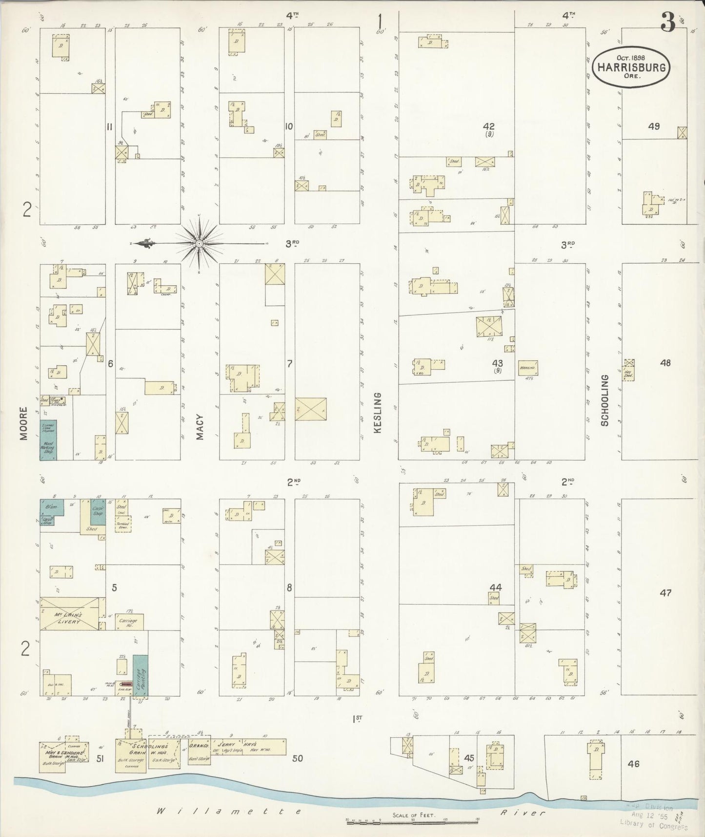Sanborn Fire Insurance Map from Harrisburg, Linn County, Oregon (1898), Sheet #0003 - Complete Map Set gallery image, historic Sanborn map, vintage wall art, Oregon Oregon