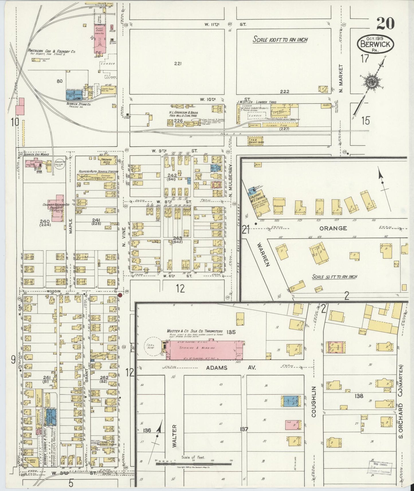 Sanborn Fire Insurance Map from Berwick, Columbia County, Pennsylvania (1918), Sheet #0020 - Historic Sanborn Fire Insurance Map Print, vintage old map wall art, antique decor, genealogy gift, Pennsylvania Pennsylvania map