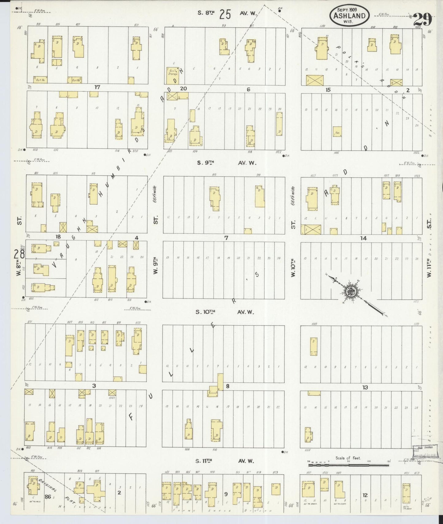 Sanborn Fire Insurance Map from Ashland, Ashland County, Wisconsin (1909), Sheet #0029 - Historic Sanborn Fire Insurance Map Print, vintage old map wall art, antique decor, genealogy gift, Wisconsin Wisconsin map