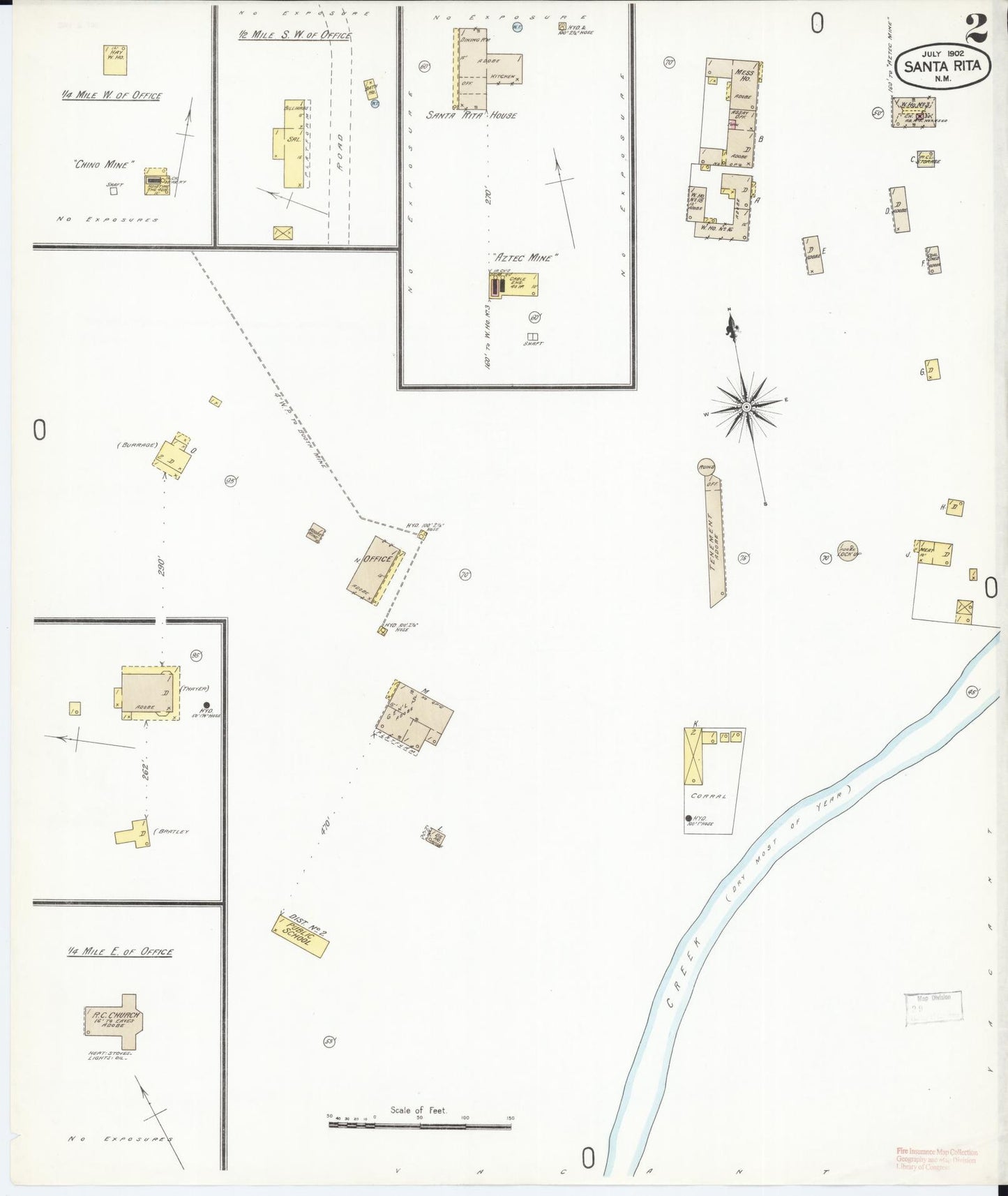 Sanborn Fire Insurance Map from Santa Rita, Grant County, New Mexico (1902), Sheet #0002 - Historic Sanborn Fire Insurance Map Print, vintage old map wall art, antique decor, genealogy gift, New Mexico New Mexico map