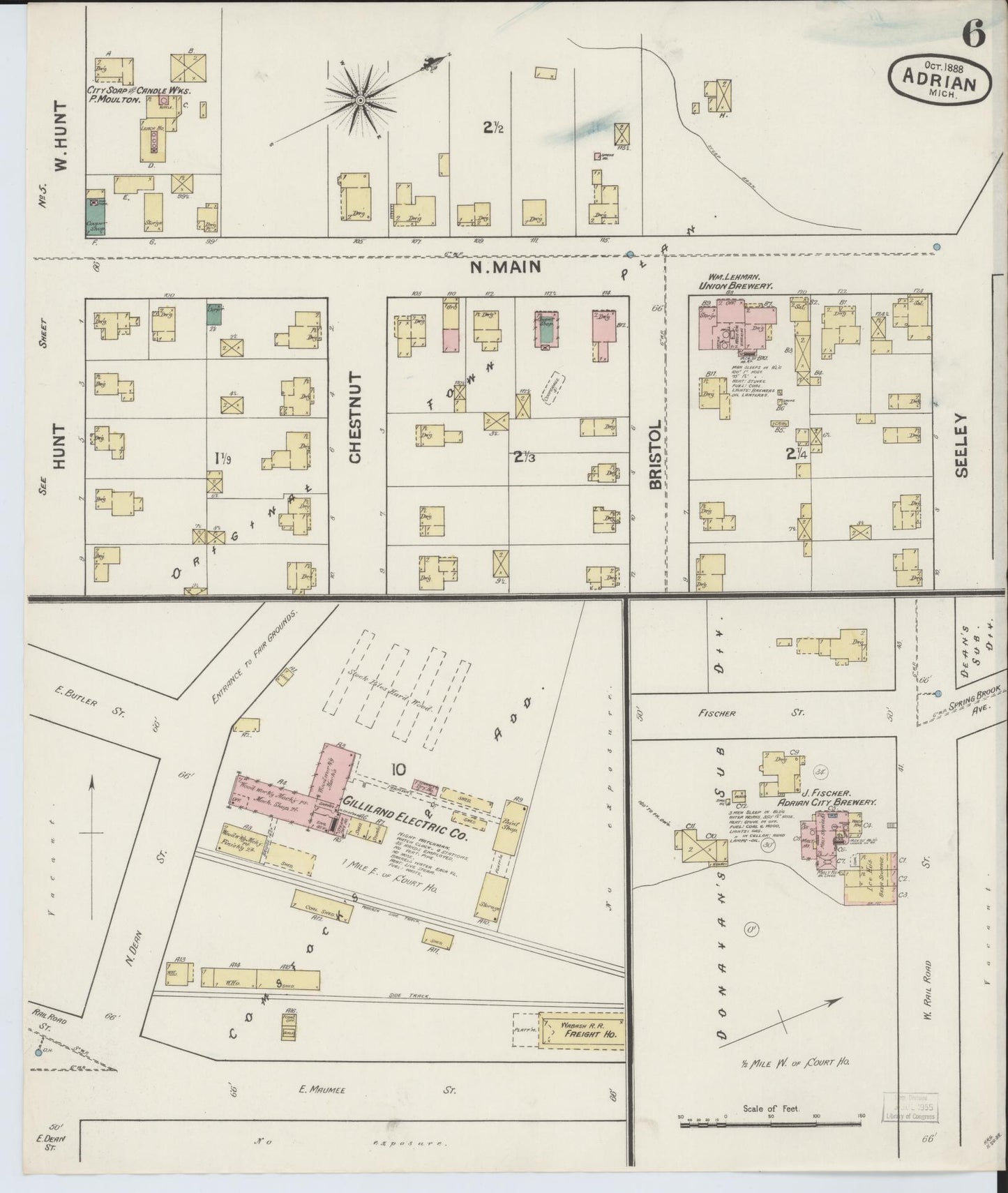 Sanborn Fire Insurance Map from Adrian, Lenawee County, Michigan (1888), Sheet #0006 - Historic Sanborn Fire Insurance Map Print, vintage old map wall art, antique decor, genealogy gift, Michigan Michigan map